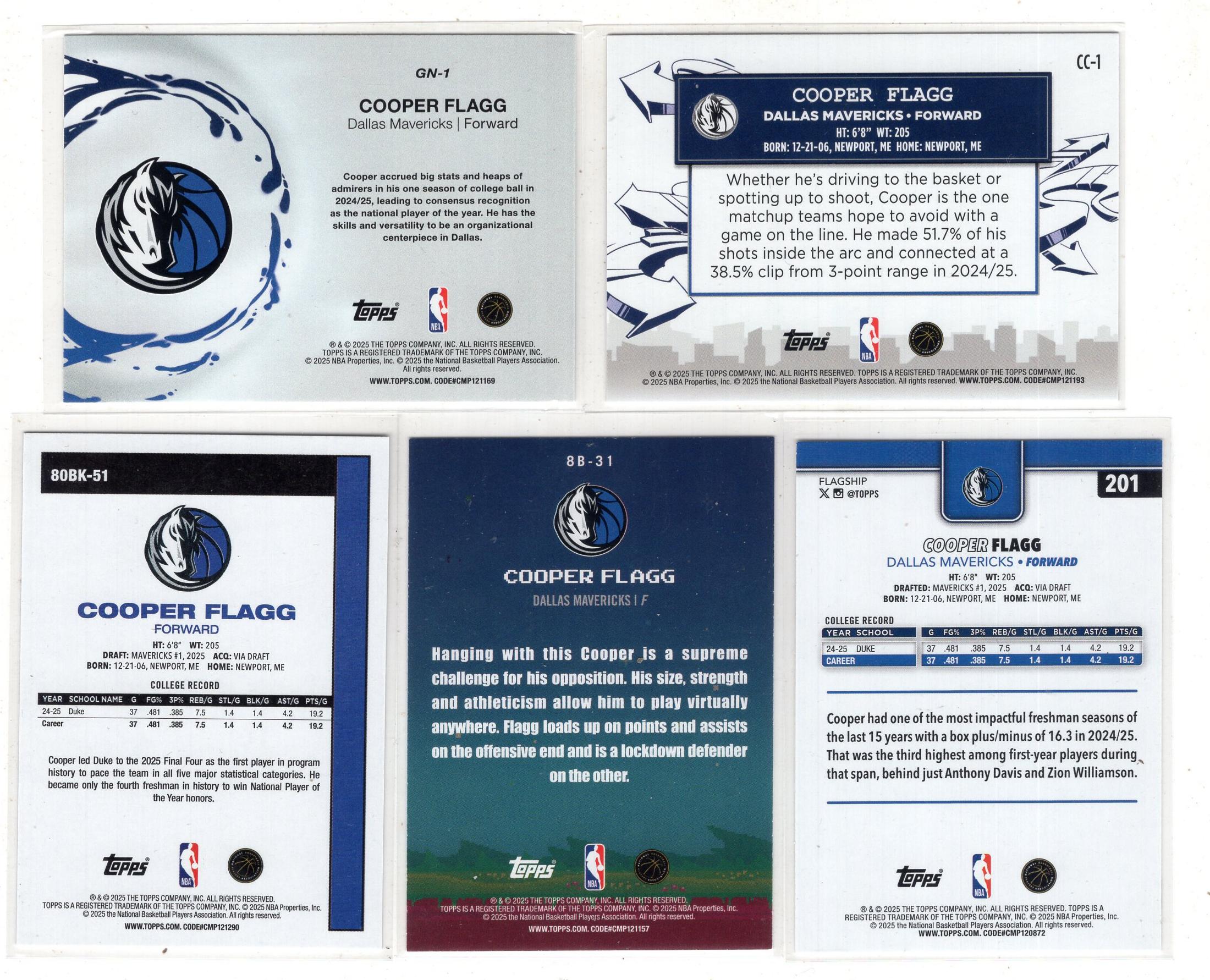2025-26 Topps Flagship Cooper Flagg RC 【来拆波卡】独行侠 库珀 弗拉格 新秀 特卡 base 迪