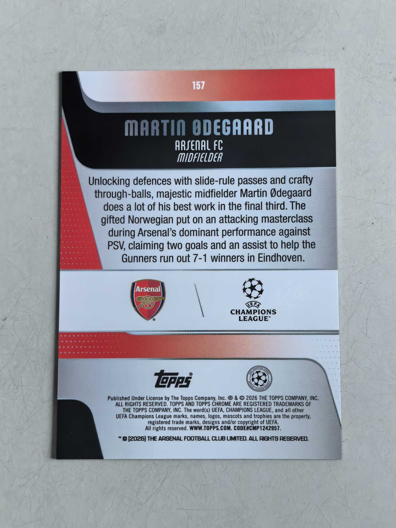 2026 Topps Chrome Martin Odegaard 厄德高 阿森纳 99编 折射 欧冠【梅东】