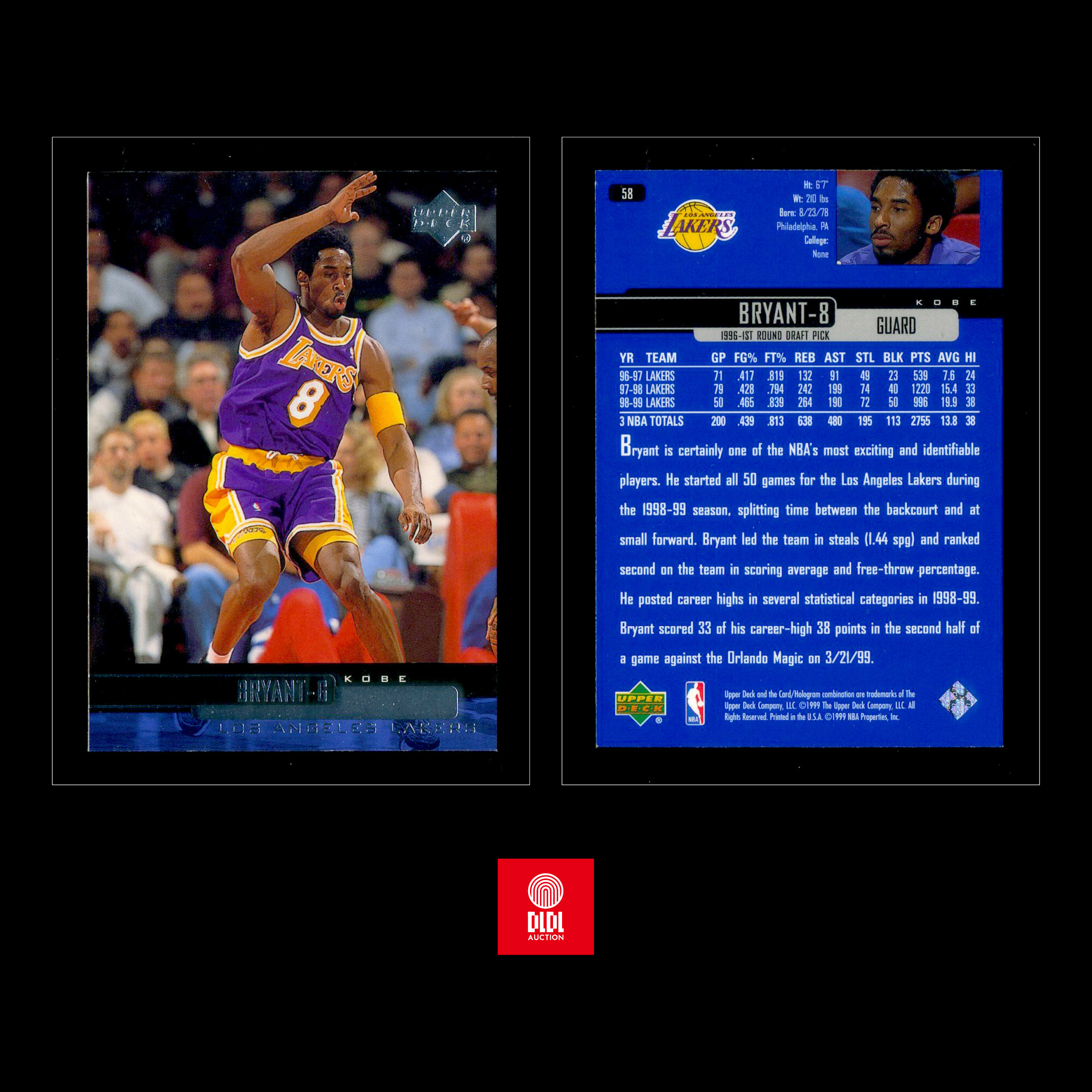 1999-00 UD Kobe Bryant科比布莱恩特缩水赛季单场得分纪录提高到38分半场33分