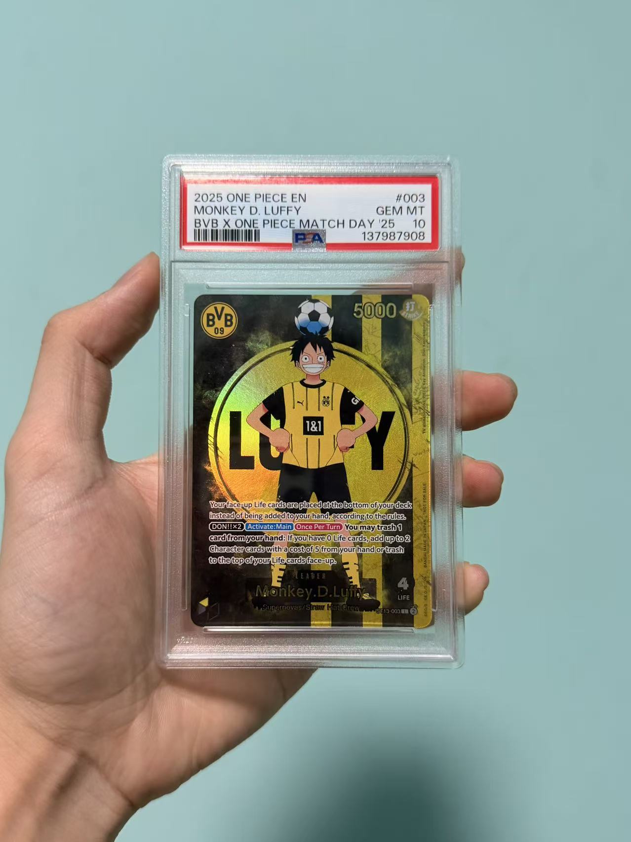 2025 ONE PIECE TCG ST13 OPCG en 海贼王 航海王 美版 多特蒙德联名 足球路飞 BVB Match Day 25 ST13-003 EN PSA10分 完美卡品 壳无损