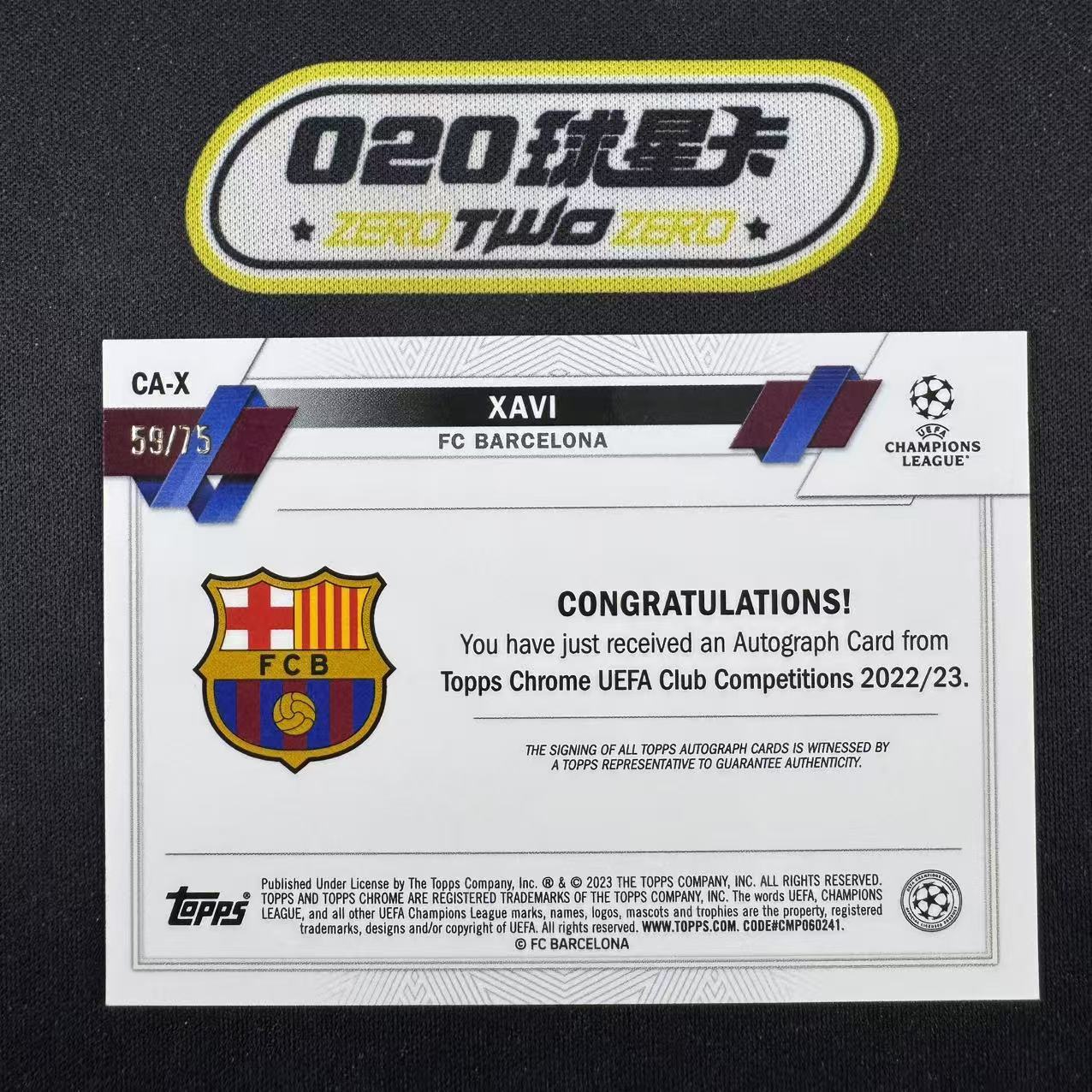 2022-23 Topps Chrome Xavi 欧冠TC 哈维 埃尔南德斯 59/75编 蓝波纹折 签字 巴萨 微瑕如图(OSORA)