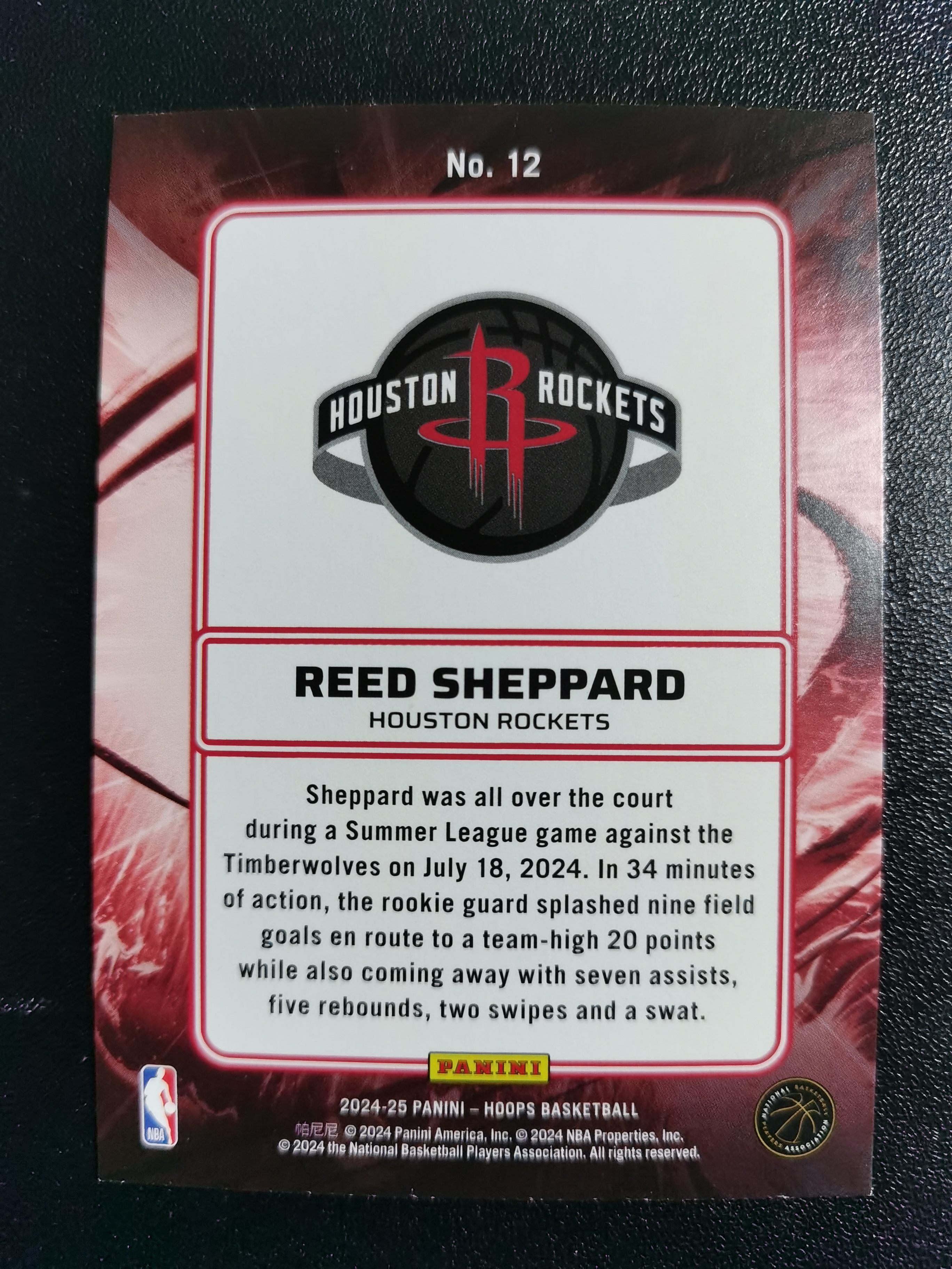 2024-25 Panini Hoops Reed Sheppard RC 里德谢泼德 火箭 新秀年 折射 收藏凑套 卡品如图 免费代拍(XS005)