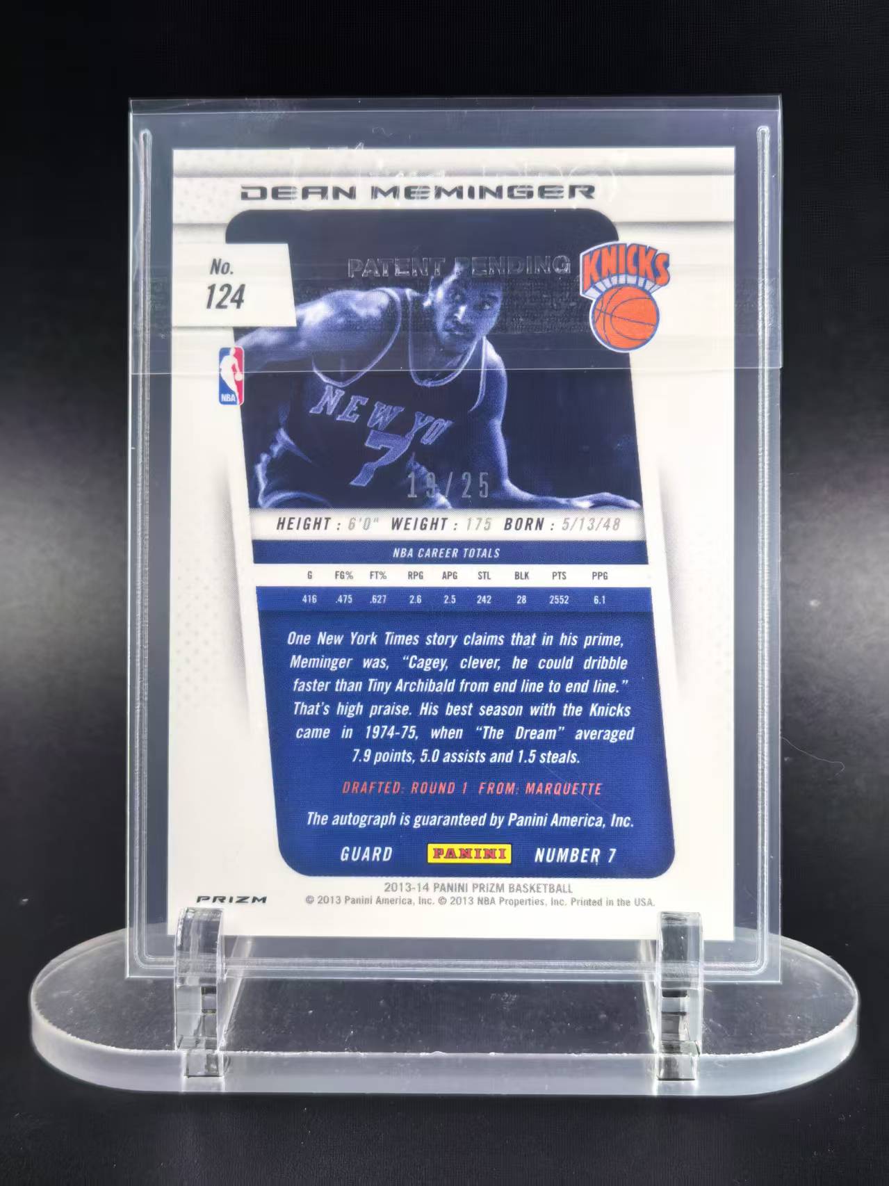 2013-14 Panini Prizm Dean Meminger #124 迪恩 梅明格 尼克斯名宿 银折签字 19/25编