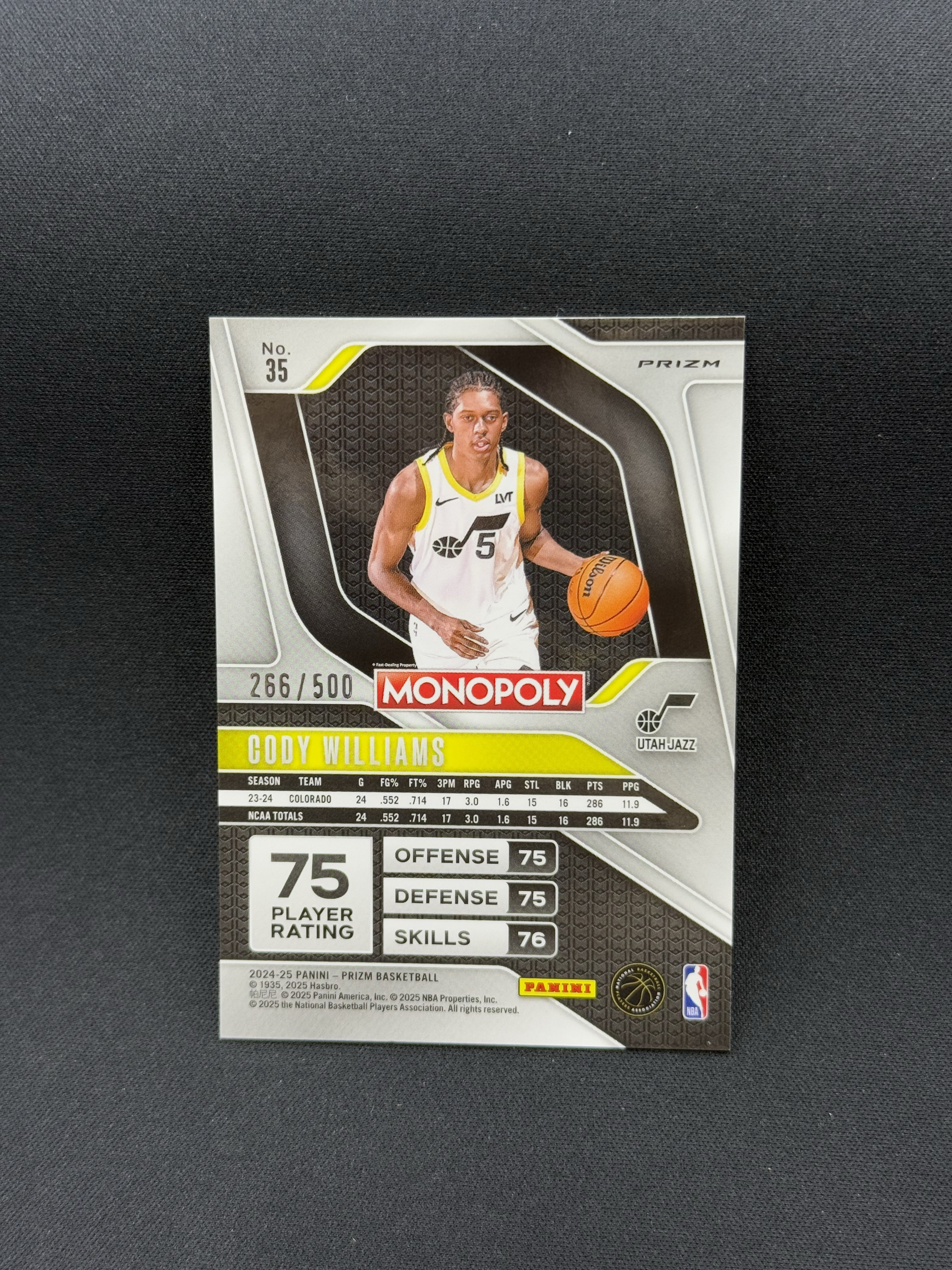 2024-25 Panini Prizm Cody Williams RC 【小贝代拍】NBA Pz 大富翁 爵士 新秀 科迪 威廉姆斯 金shimmer折 500编 瑕疵如图 拍前看描述 H BT