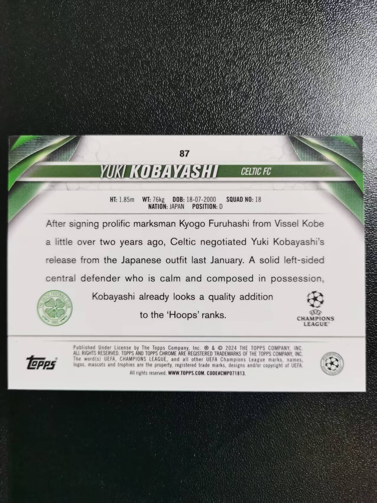 2024 Topps Chrome Yuki Kobayashi 小林友希 凯尔特人 日本 TC欧冠 折射 收藏凑套 卡品如图 免费代拍CC06