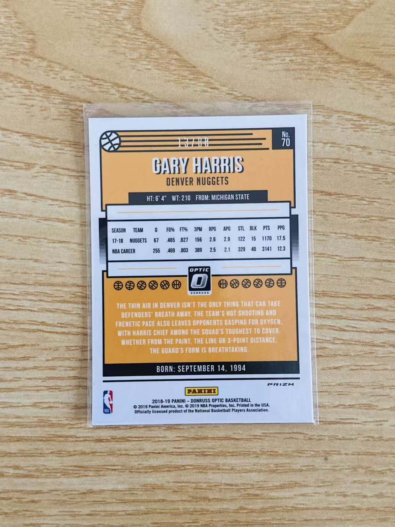 2018-19 Panini Donruss Gary Harris 杜蕾斯 optic 加里 哈里斯 红MOJO折 88编 掘金 收藏必备