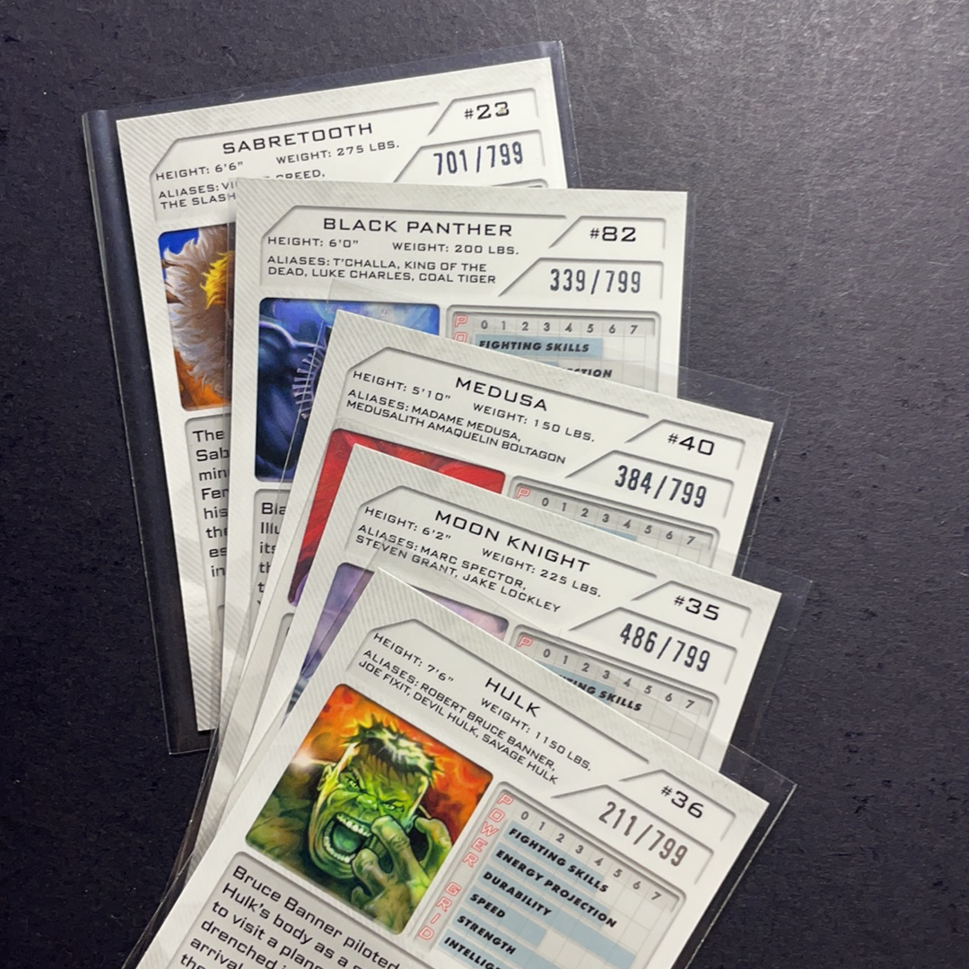 2025 Upper Deck Marvel (MCU) Platinum白金 月光骑士 绿巨人 美杜莎 黑豹 剑齿虎 青波纹折射799编5张打包 序号如图2 2024 UD漫威漫画铂金 UD折射元年