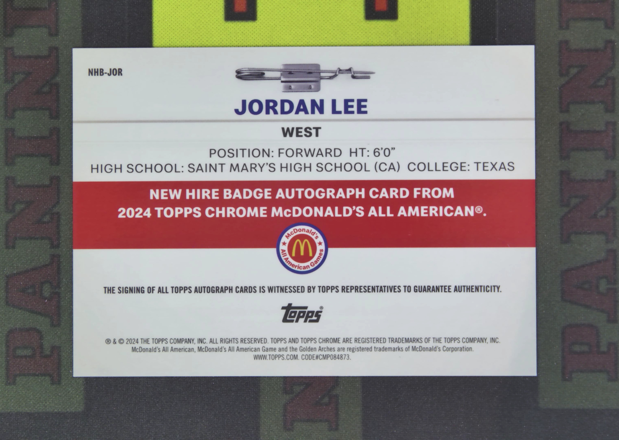 2024 Topps McDonald's Jordan Lee Nirvana Project 乔丹 李 女篮 高中 35/75 签字 麦当劳折 折射 麦当劳 TC 卡品如图 收藏必备 zz001