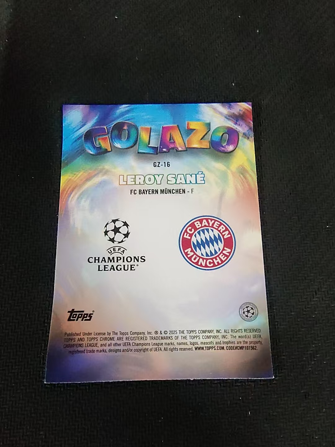【可合并,不累计】2025 Topps Chrome leroy sane 勒鲁瓦·萨内 拜仁慕尼黑 GOLAZO进球特卡 欧冠 银折 划痕 边角瑕疵 #16