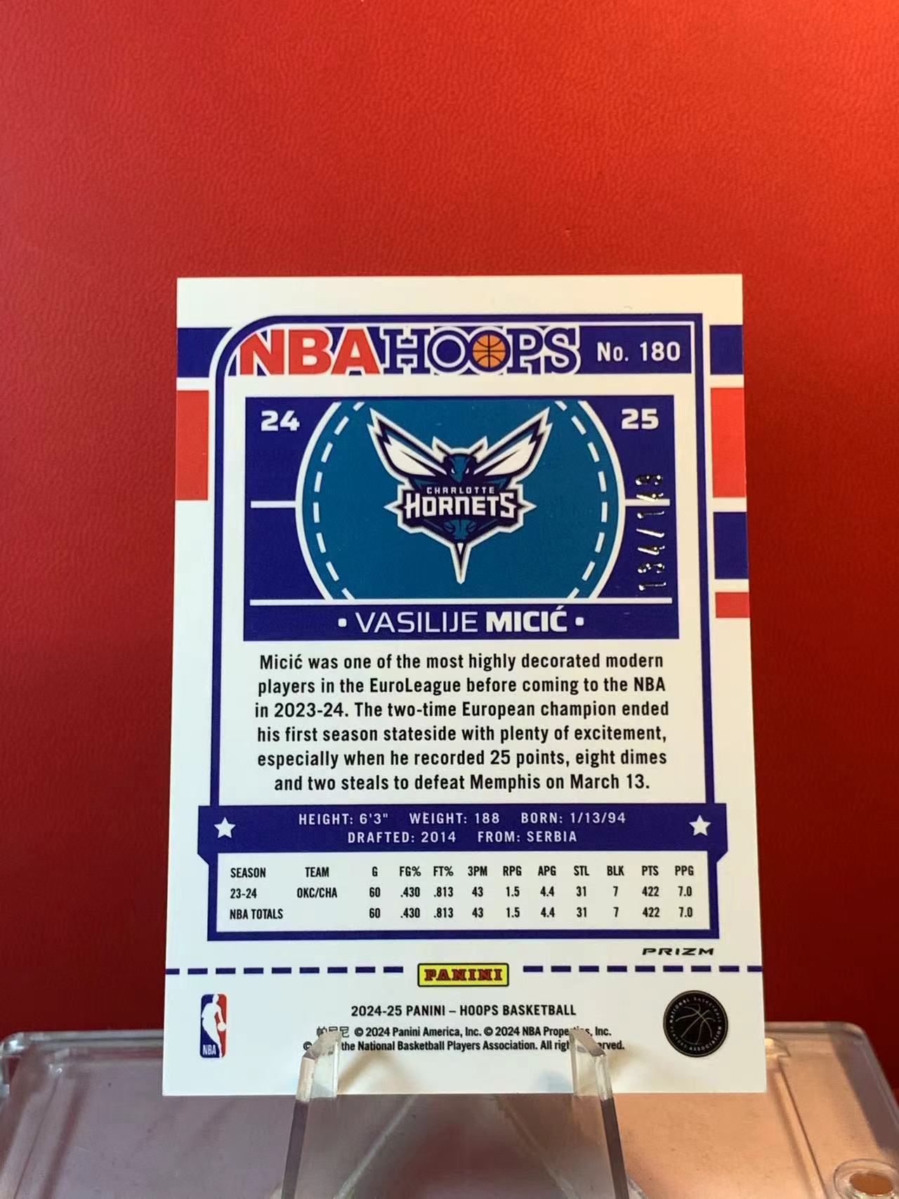 (詹叔代拍) 2024-25 Panini Hoops Vasilije Micic 黄蜂 瓦西里耶 米西奇 /149编 卡品如图 顺丰寄付 泰山
