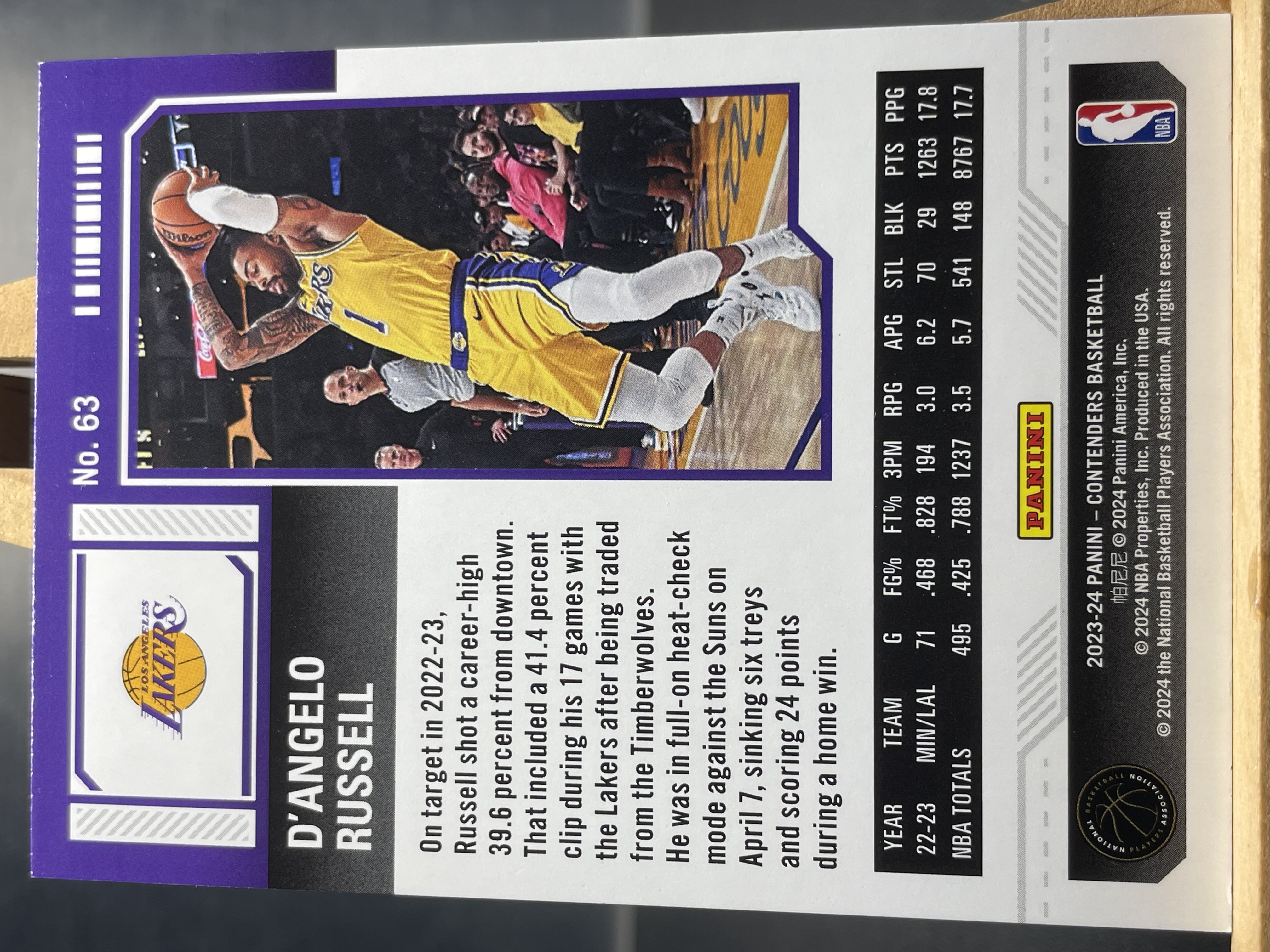 (A4) 2023-24 PANINI 球票系列 迷宫折 水拉 德安吉洛 拉塞尔 湖人 收藏凑套必备 卡品如图!!!