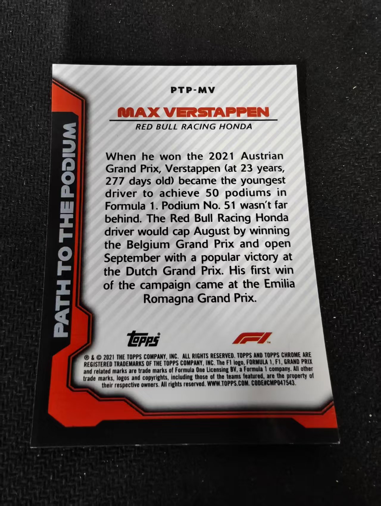 2021 TOPPS F1 CHROME Max Verstappen 红牛 维斯塔潘 银折 the podium特卡 边角瑕疵 #MV