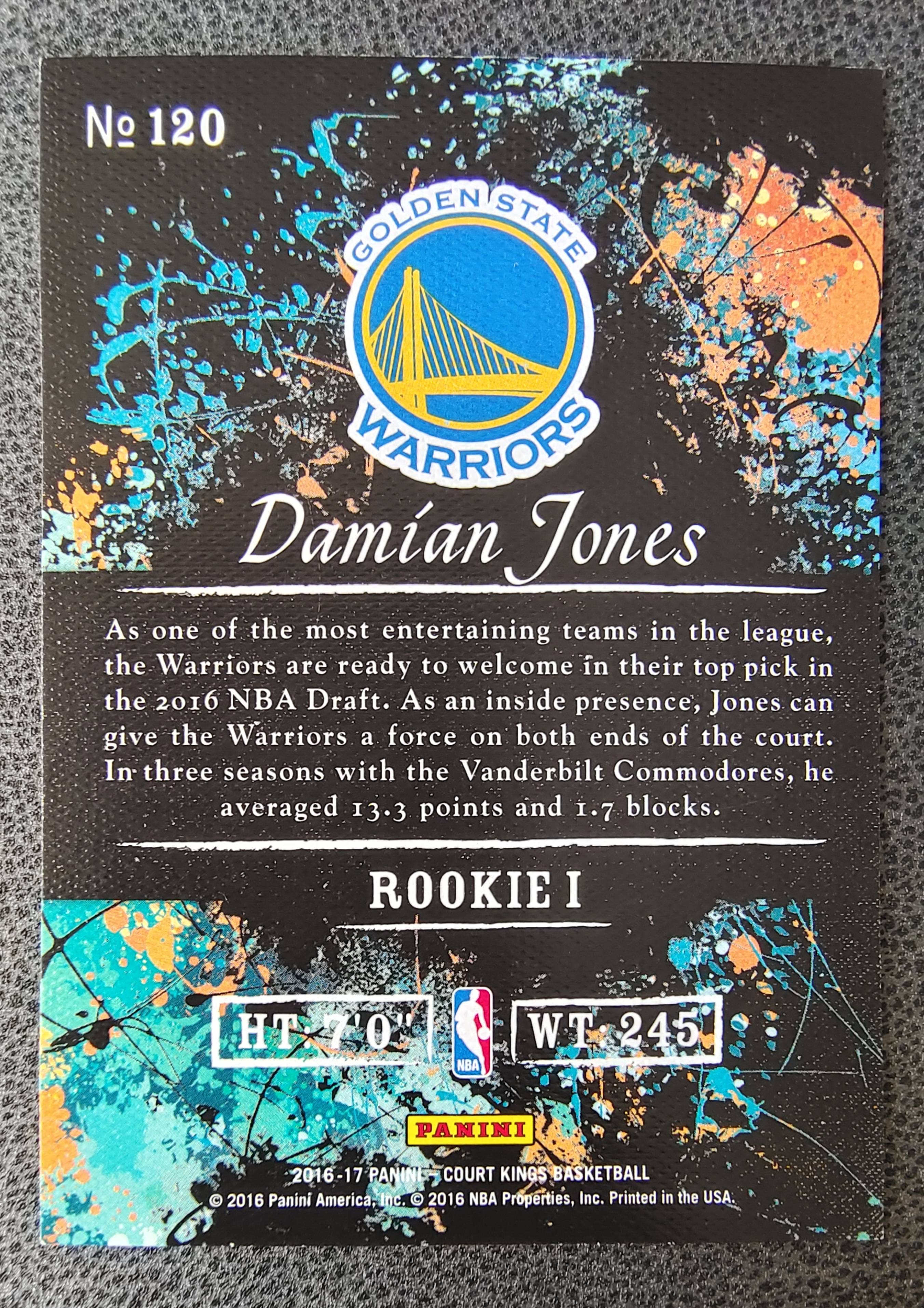 2016-17 Panini Court Kings Damian Jones RC 金州 勇士队 达米安 琼斯 新秀 油画 卡品如图