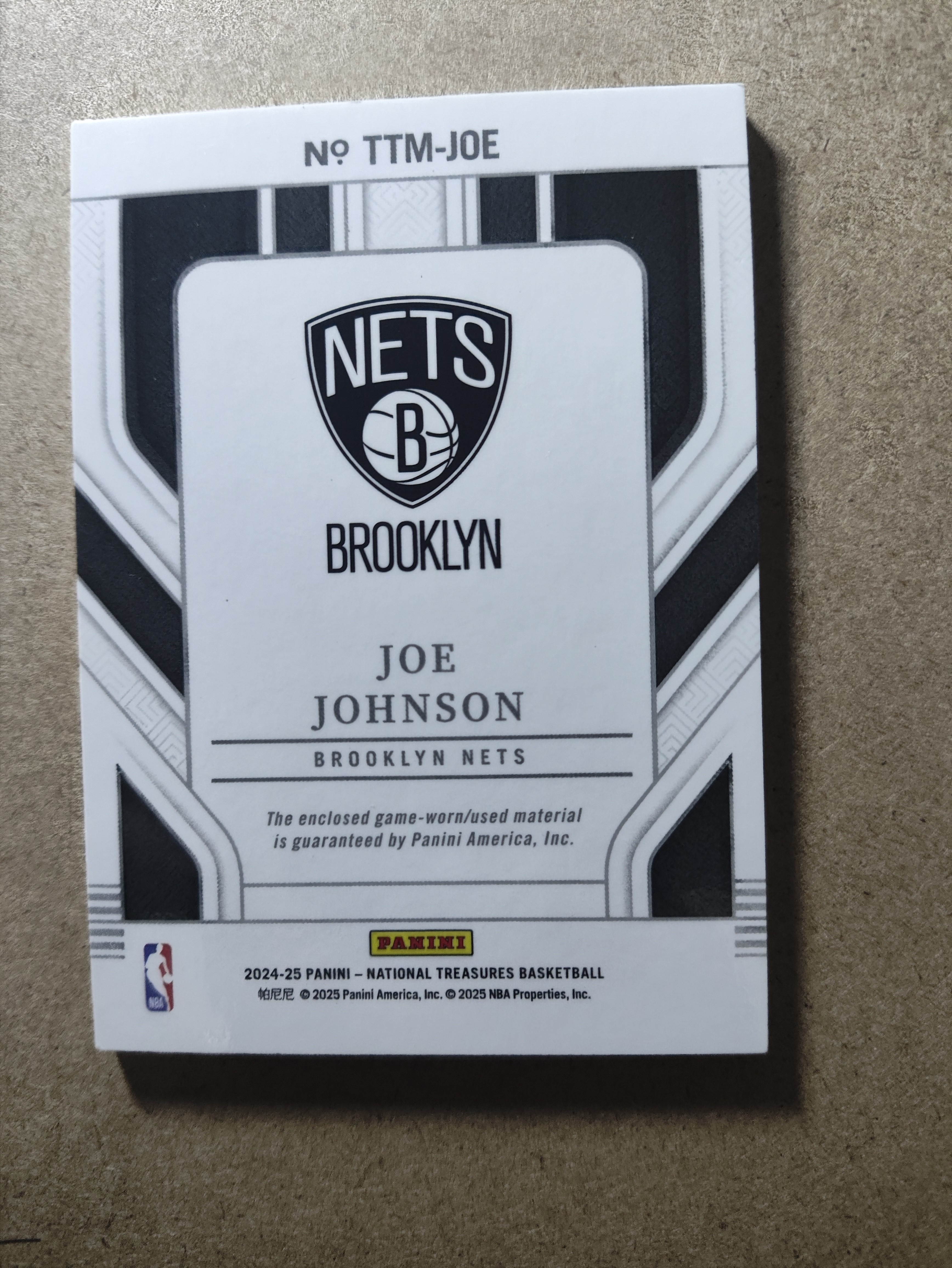 2024-25 Panini National Treasures Joe Johnson 国宝 布鲁克林篮网 乔 约翰逊 鹰王 单打乔 球衣 物料 99编 卡品如图 收藏必备