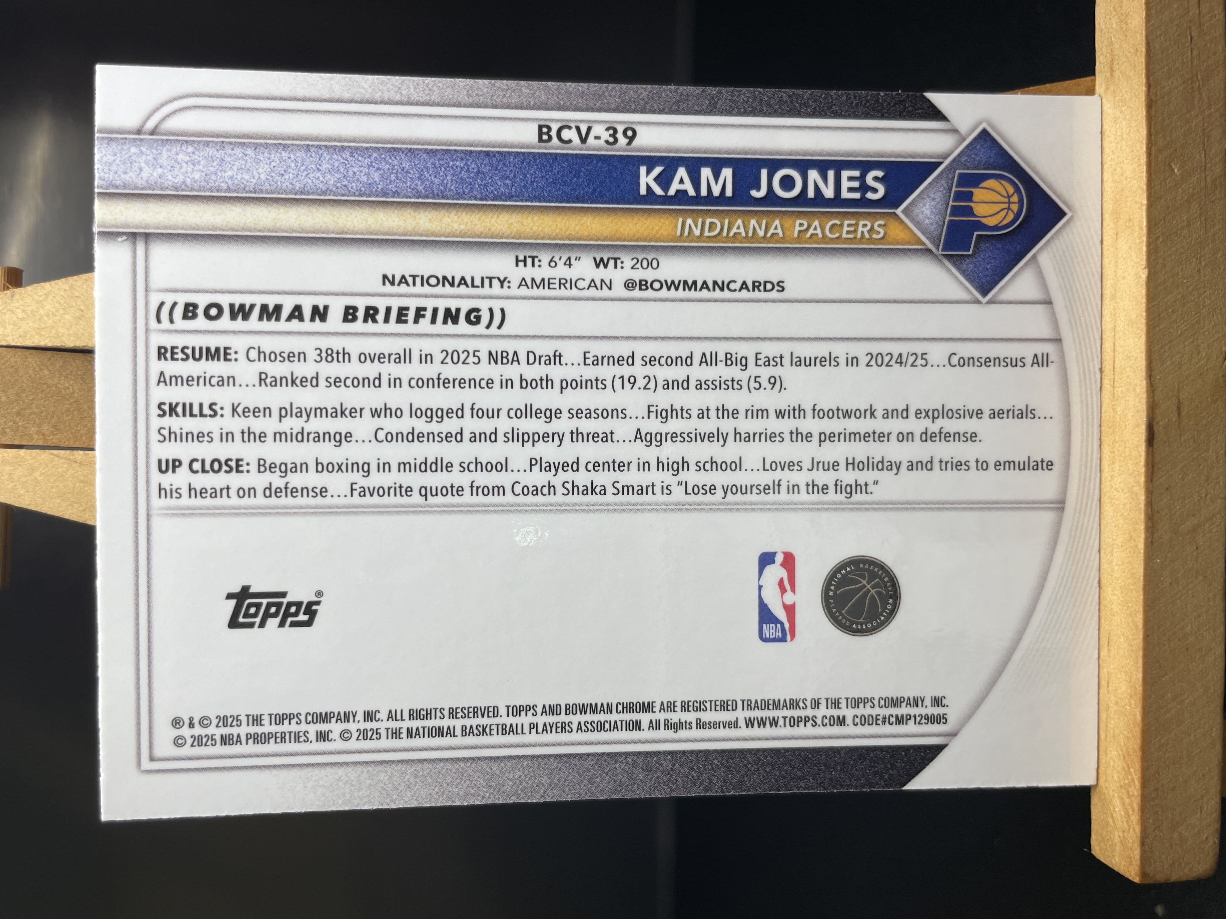 (A7) 2025 TOPPS 棕 蛇纹折 新秀RC 卡姆 琼斯 步行者 近期大热球星 收藏凑套必备 卡品如图 !!!
