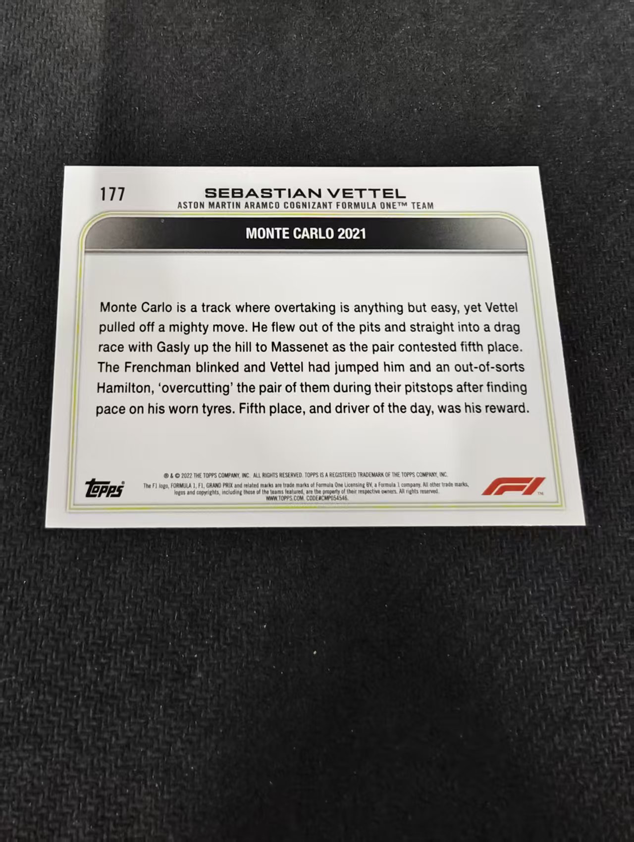 2022 Topps Chrome F1 Sebastian Vettel 阿斯顿马丁 赛巴斯蒂安 维泰尔 维特尔 划痕 边角瑕疵 @177