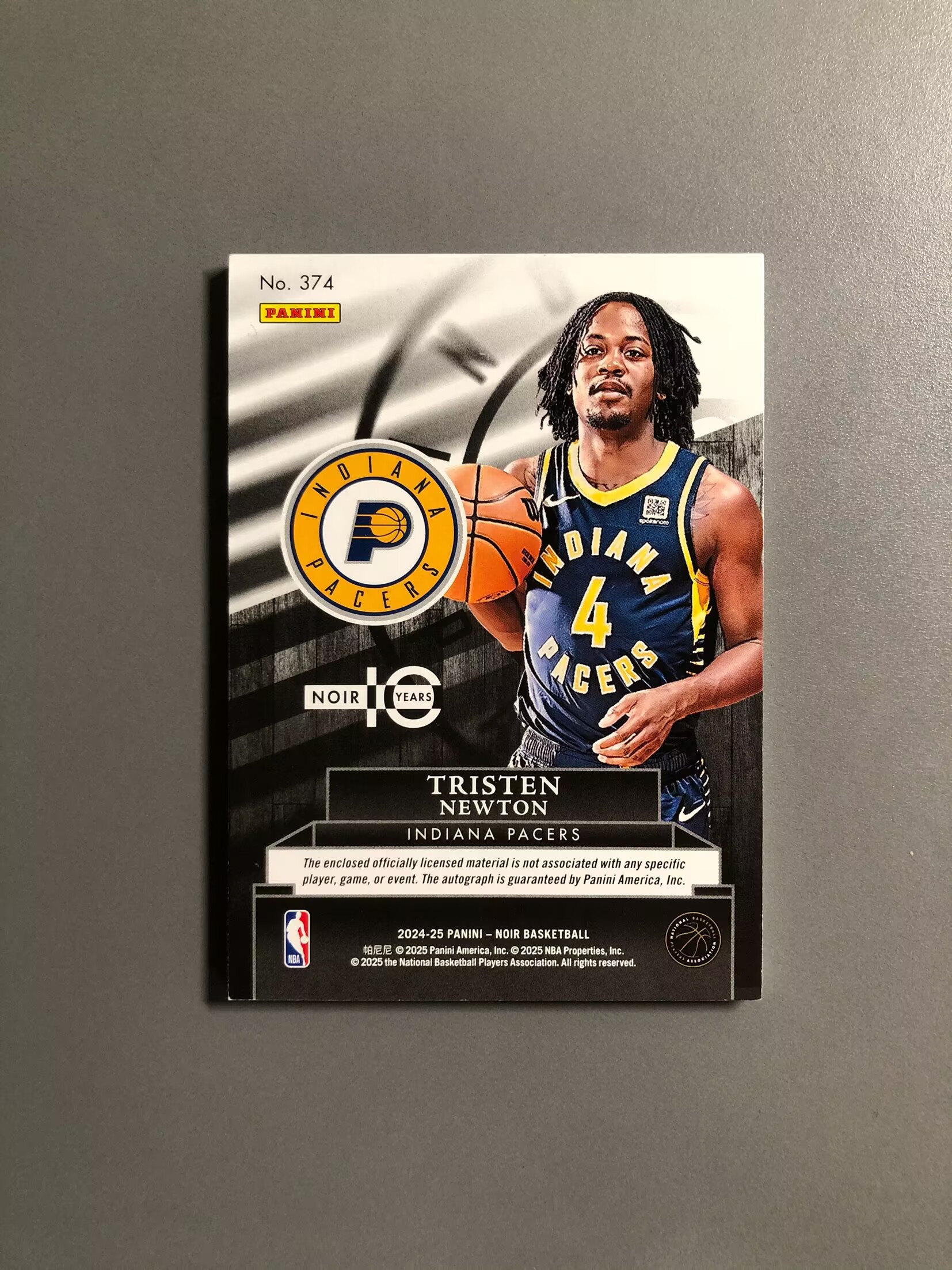 2024-25 Panini Noir Tristen Newton RC 特里斯坦·牛顿 步行者 新秀 RC 球衣 签字 卡签 RPA 99编 切割暴力 实卡好看 瑕疵如图 可累计 FT017