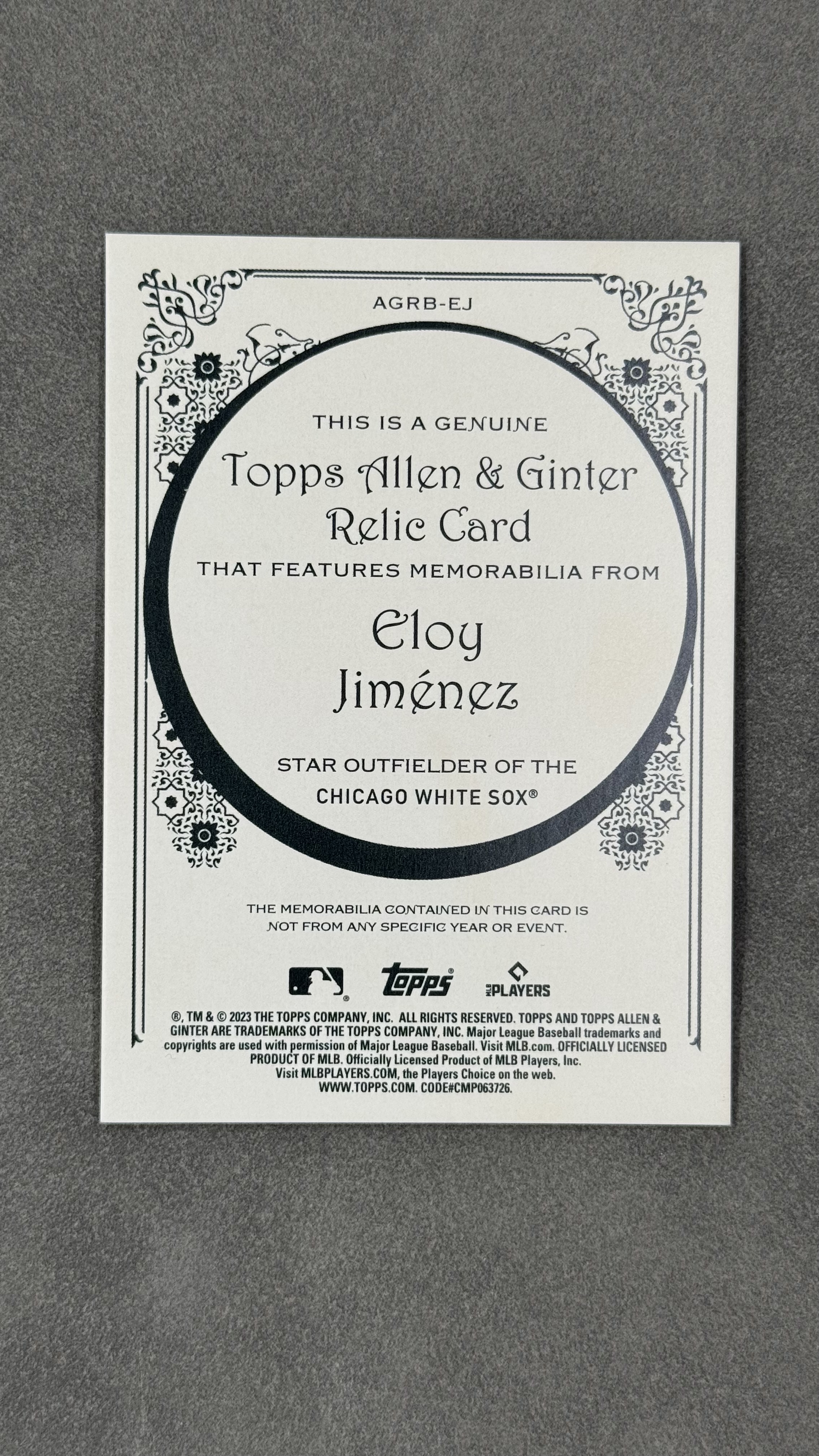 2023 Topps Allen & Ginter Eloy Jimenez 白袜队 埃洛伊・希梅内斯 小窗球衣切割 球衣物料 实卡好看 值得凑套收藏 #AGRB-EJ