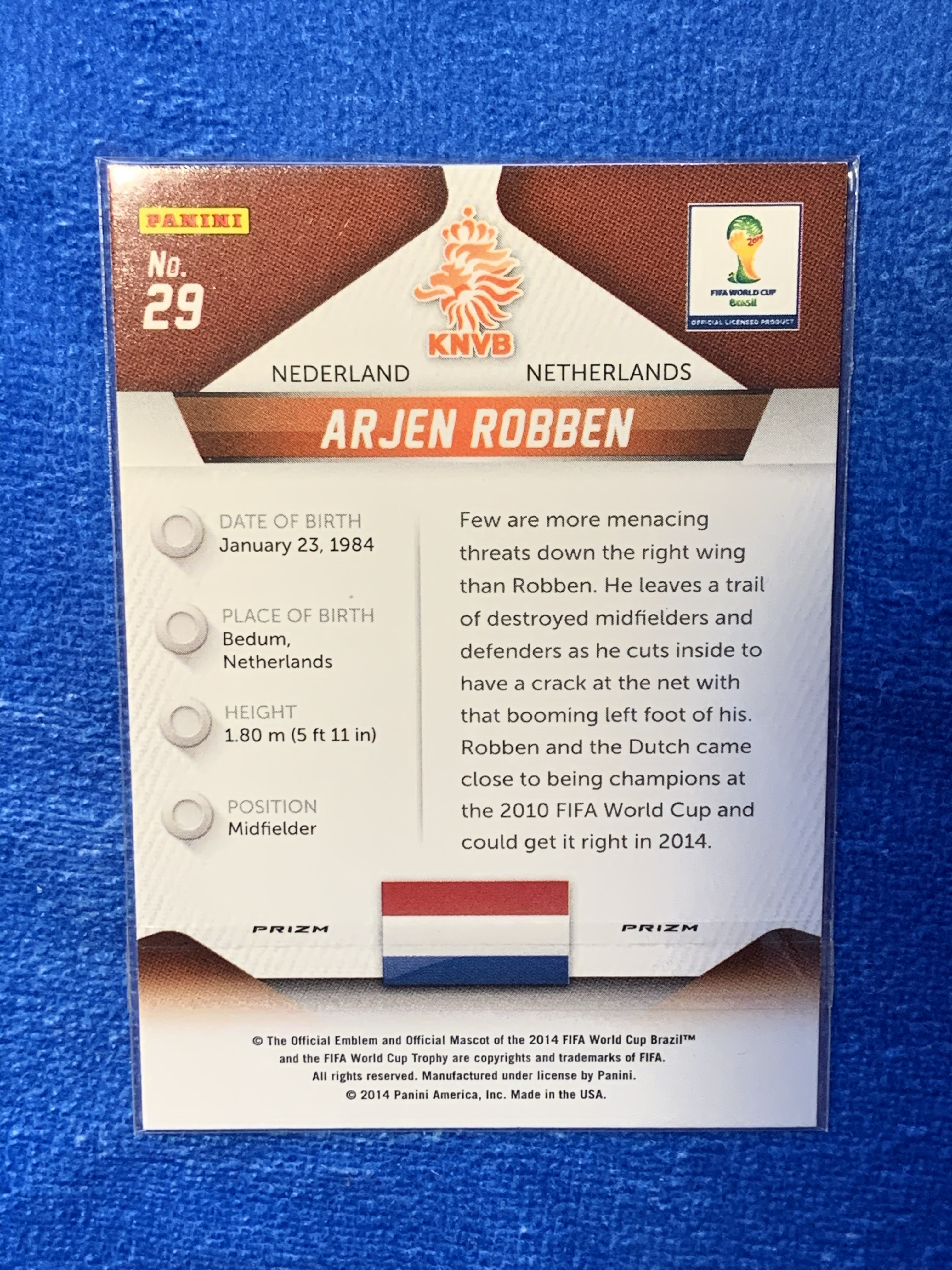 2014 Panini World Cup Prizm Arjen Robben 帕尼尼世界杯银折 罗本 荷兰Holland 拜仁慕尼黑Bayern Munich 欧冠决赛绝杀MrWembley