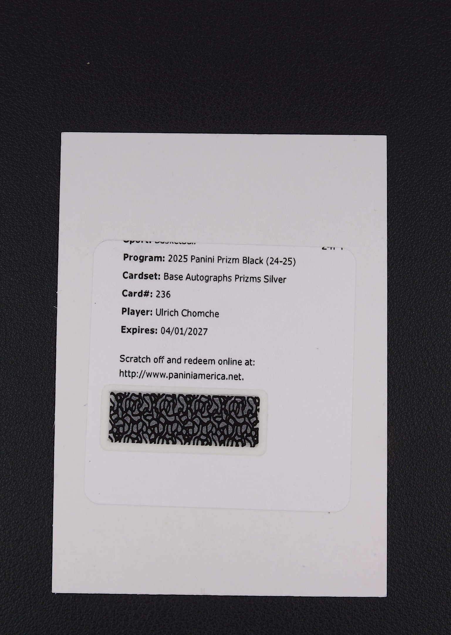 2024-25 Panini Prizm Ulrich Chomche RC 【阿福代卖】猛龙 乌尔里希 乔姆切 新秀 签字 新秀签 银折 折射 交换版 收藏必备 (行行行)