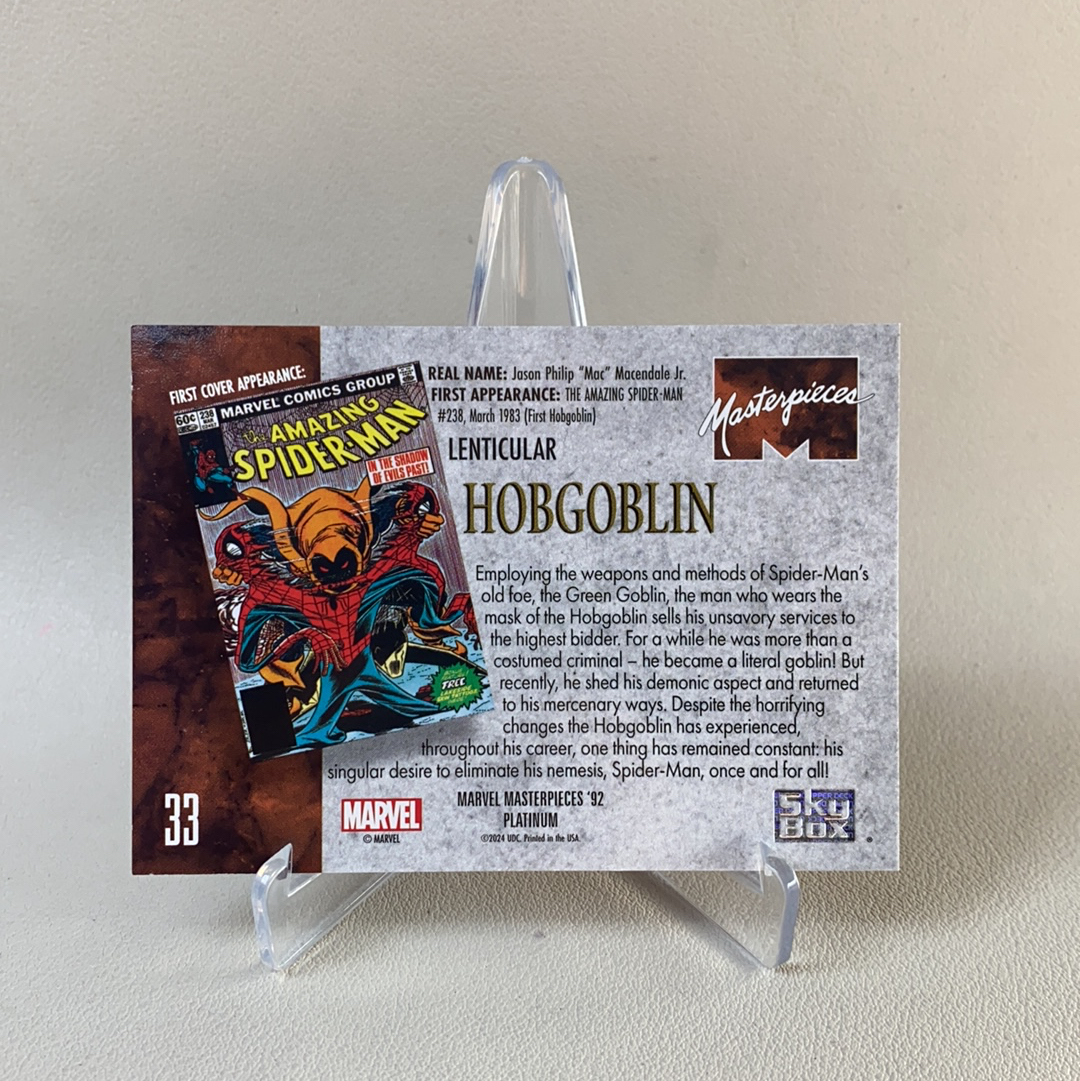 【弈卡代拍】2024 Upper Deck Marvel Masterpieces'92 Platinum 92白金复刻大师 3D光栅特卡 恶鬼 HOBGOBLIN 品相如图 凑套必备 无理