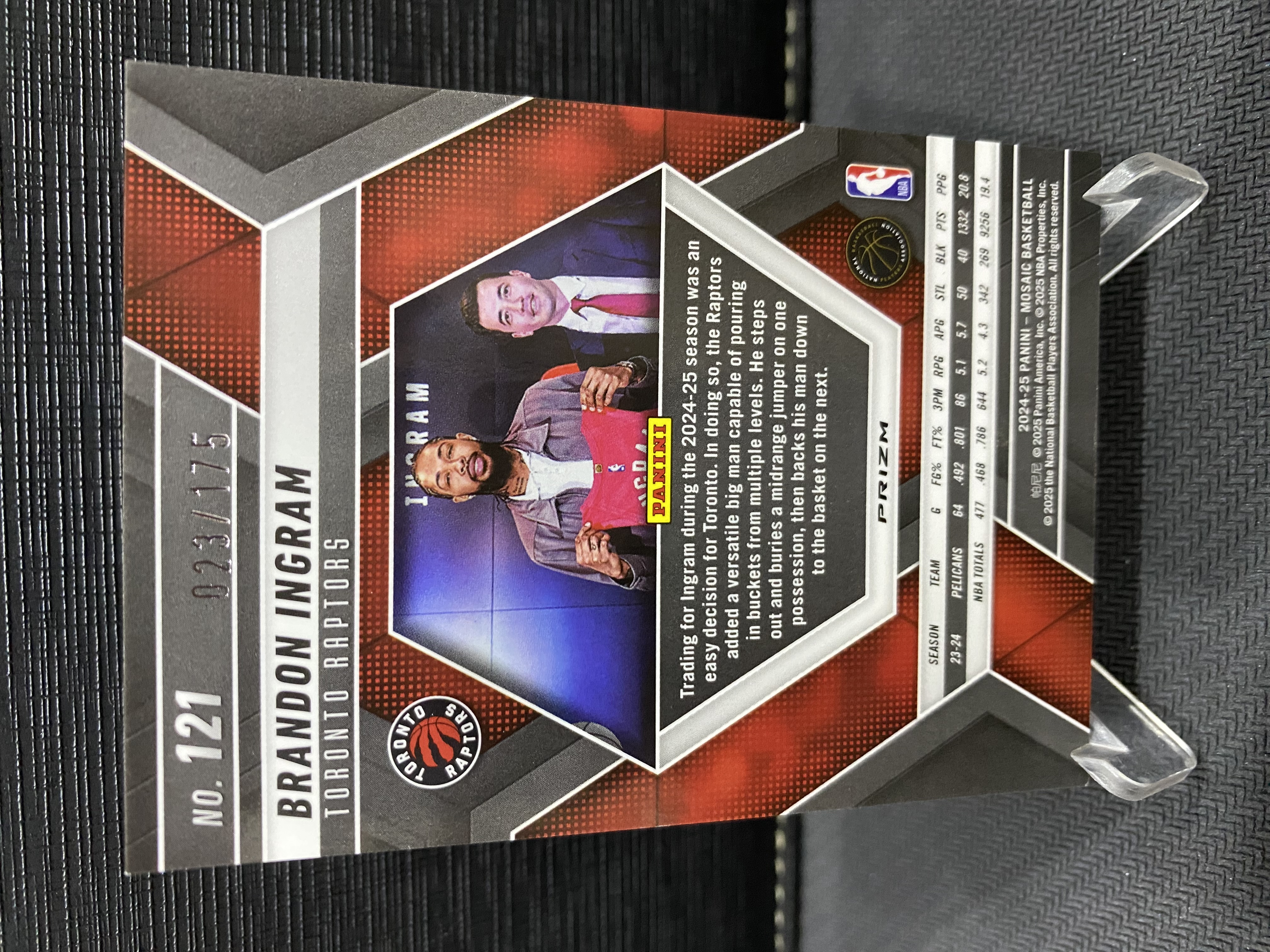 2024-25 Panini Mosaic Brandon Ingram 马赛克 猛龙 布兰登 英格拉姆 折射 粉马赛克折 175编 收藏必备 卡品如图 -老道-【乌苏拍卖】