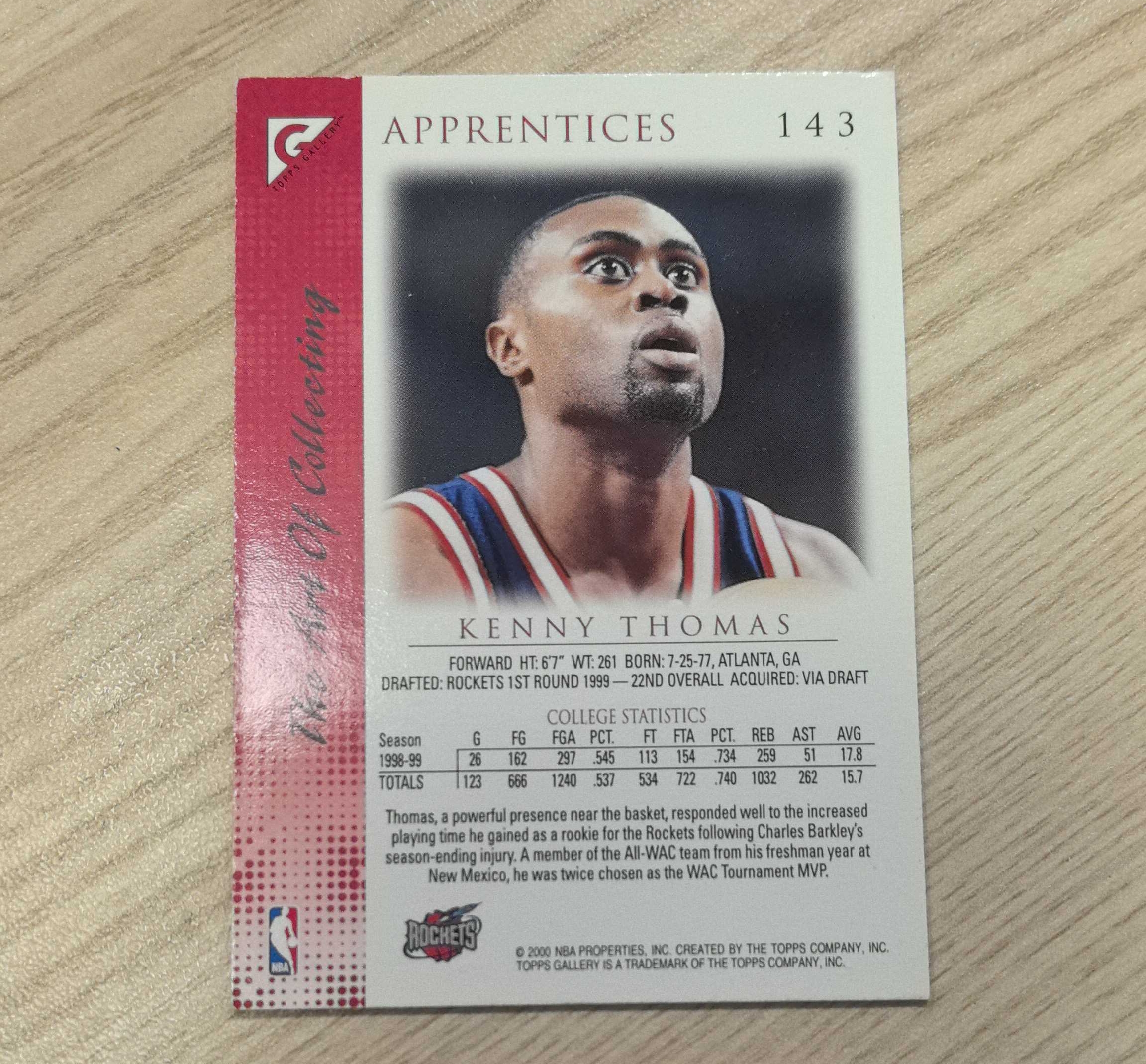 1999-00 Topps Gallery Kenny Thomas 肯尼·托马斯 经典油画卡 画廊卡 Apprentices 先后效力于火箭、76人和国王 硬通货 极具收藏价值