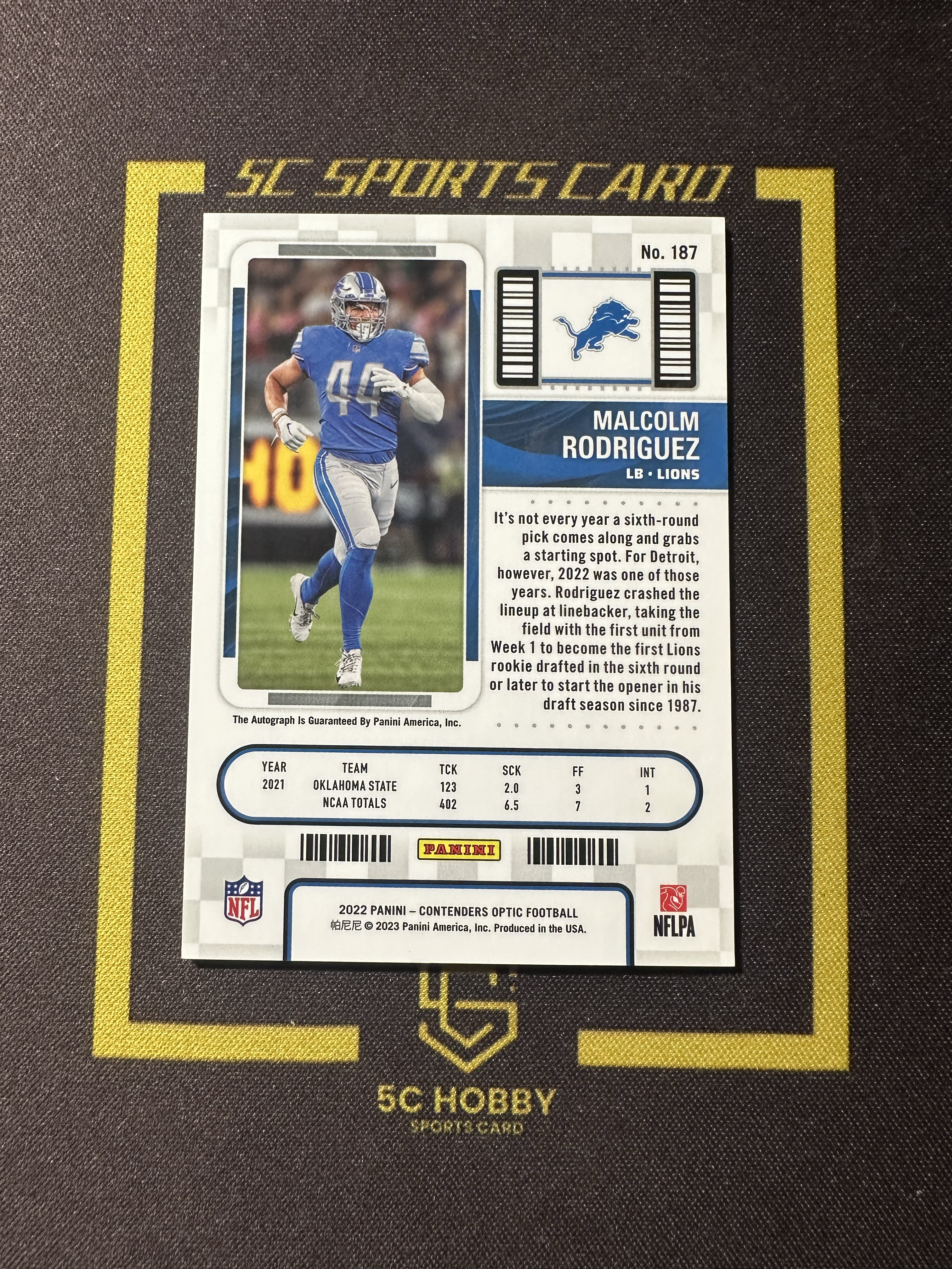 【主演出卡】2022 panini 橄榄球 contender optic 球票 雄狮队 Malcolm Rodriguez 新秀RC 签字 卡品如图