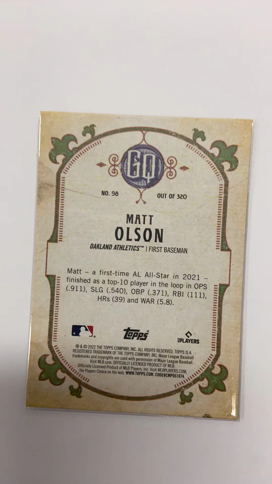 2022 Topps Company MATT OLSON 卡片如图 收藏必备 凑套必备