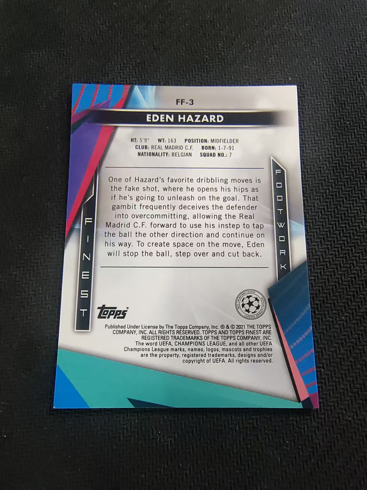 【可合并,不累计】2021 Topps Finest Eden Hazard 阿扎尔 皇马 欧冠 欧冠 银折 特卡 #3 边角瑕疵 坑印