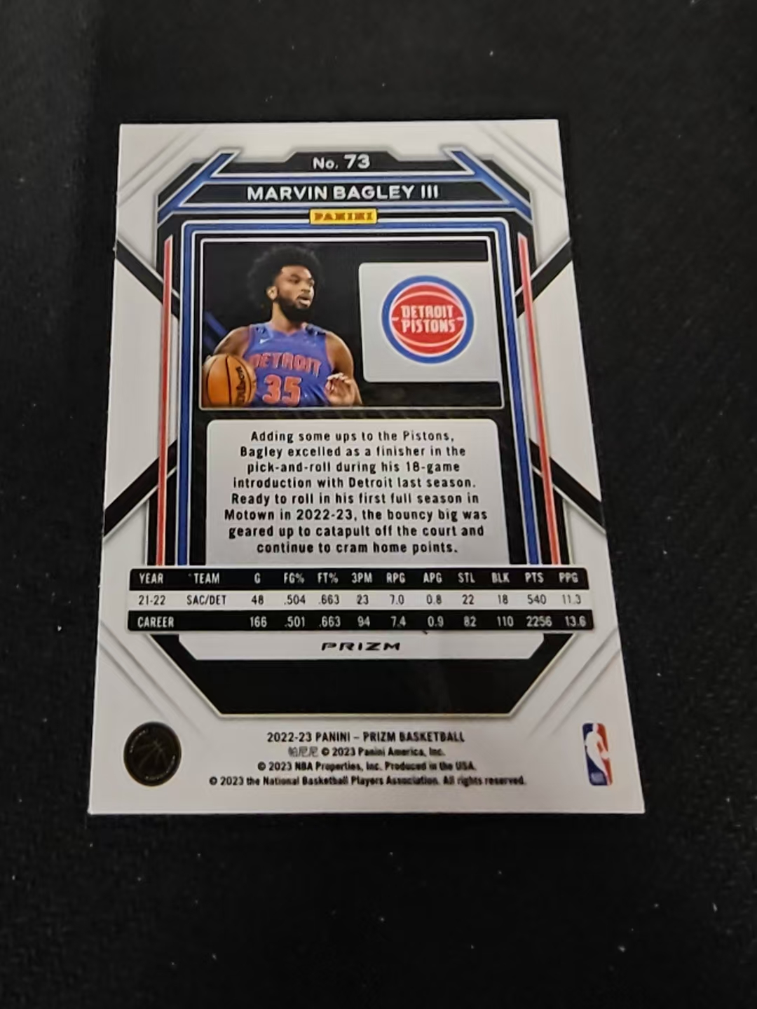 2022-23 Panini Prizm marvin bagley iii 活塞 马文 巴格利三世 红波纹 PZ 划痕 边角瑕疵 #73