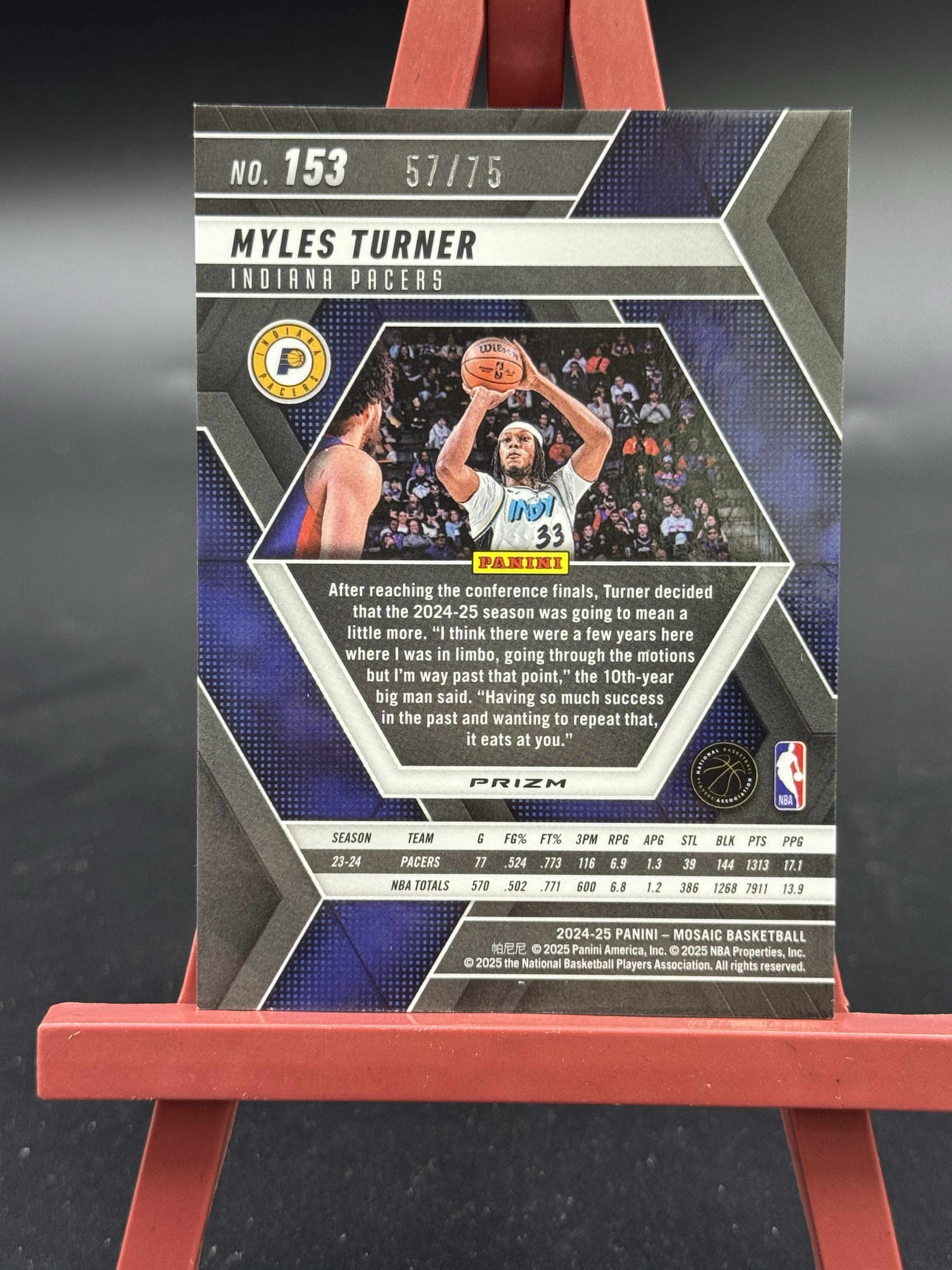 2024-25 Panini Mosaic Myles Turner 步行者 迈尔斯 特纳 马赛克 57/75编 红圈圈折 折射 【优质球星折射专场】Hzo4