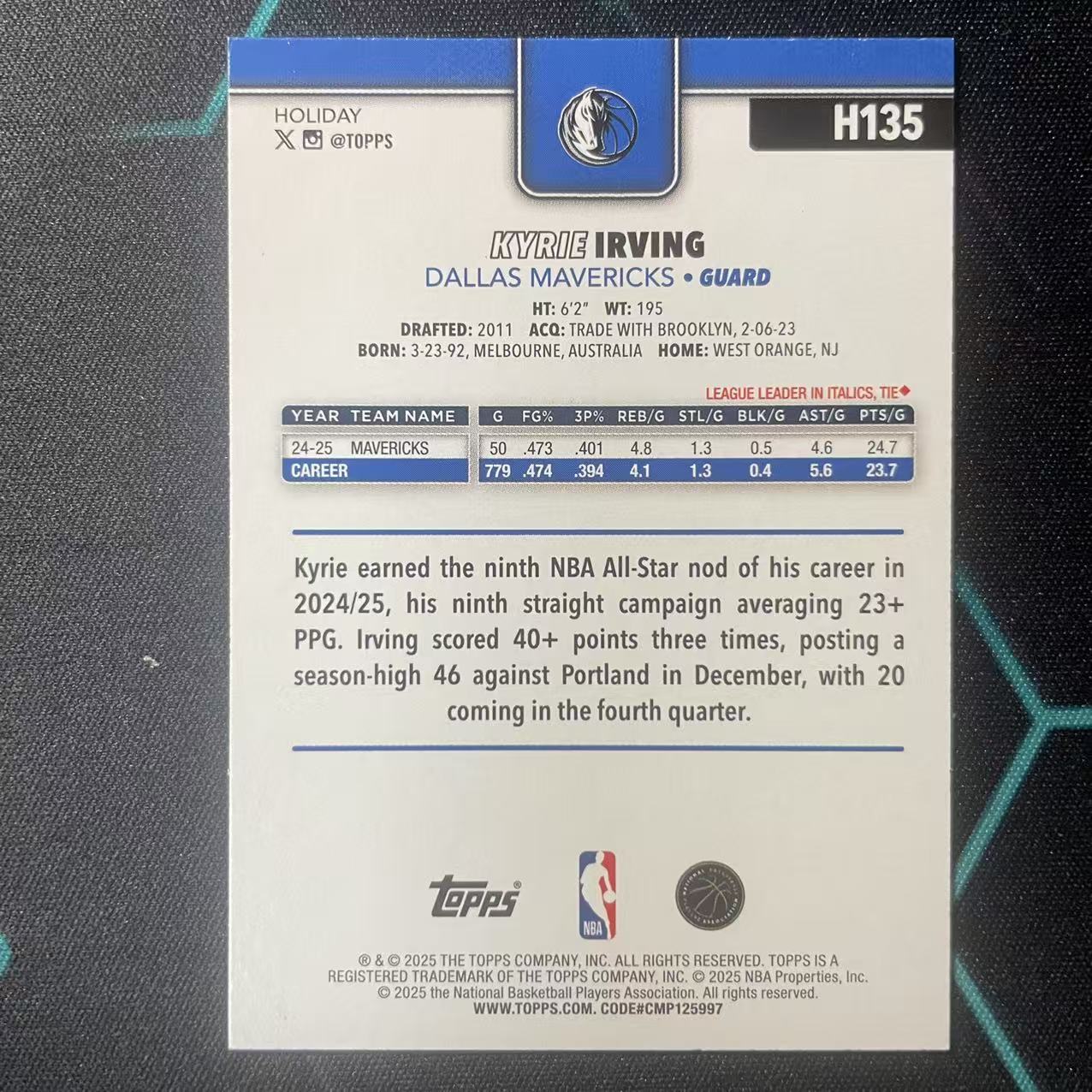 2025 Topps Flagship Kyrie Irving 【阿福代卖】 凯里 欧文 独行侠 雪花折 圣诞 假日独占 收藏必备(行行行)