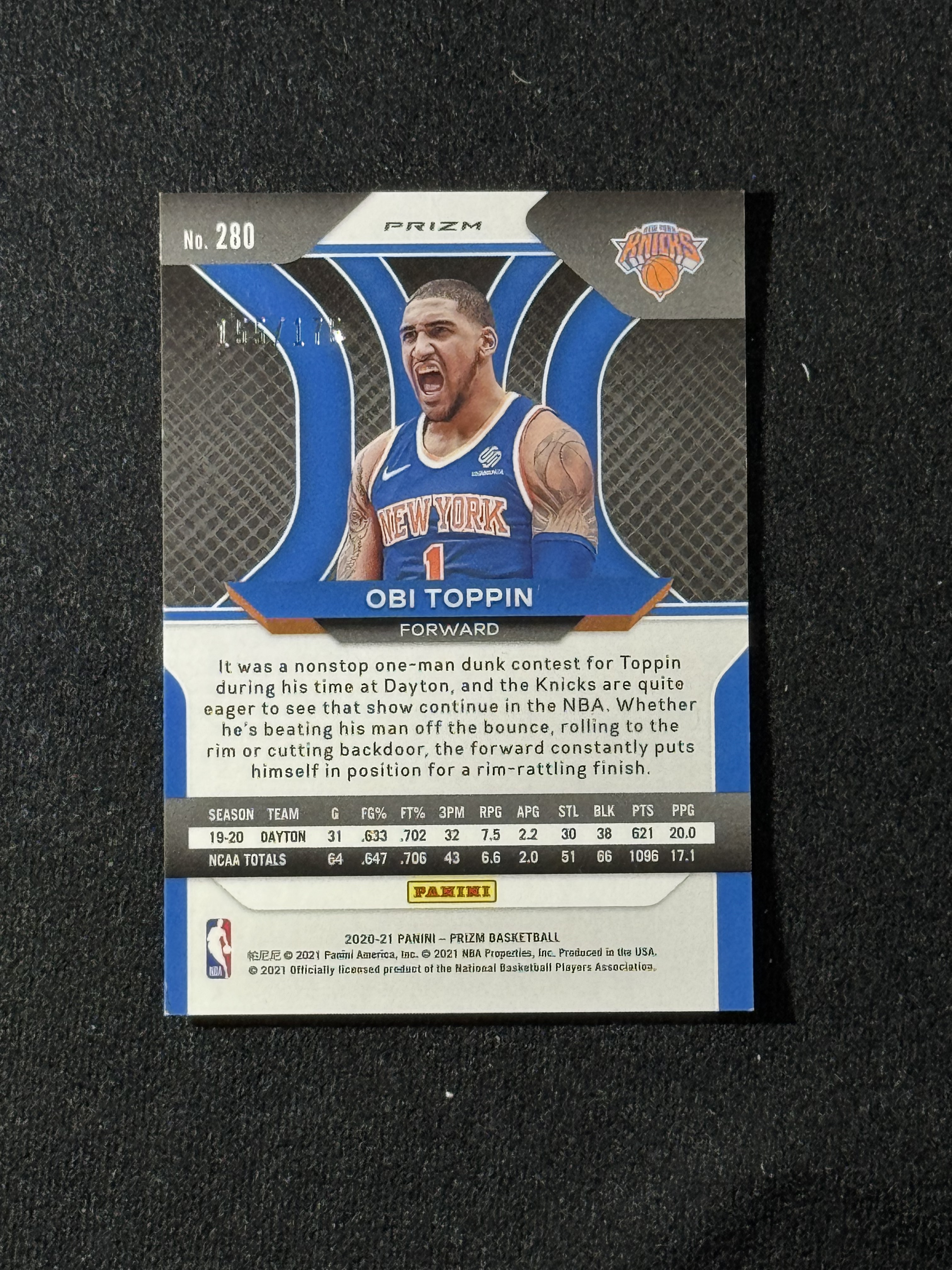 2020-21 Panini Prizm Obi Toppin RC 【扎克代卖】PZ 尼克斯新秀 奥比 托平 蓝泡泡 175编 瑕疵如图 投资必备