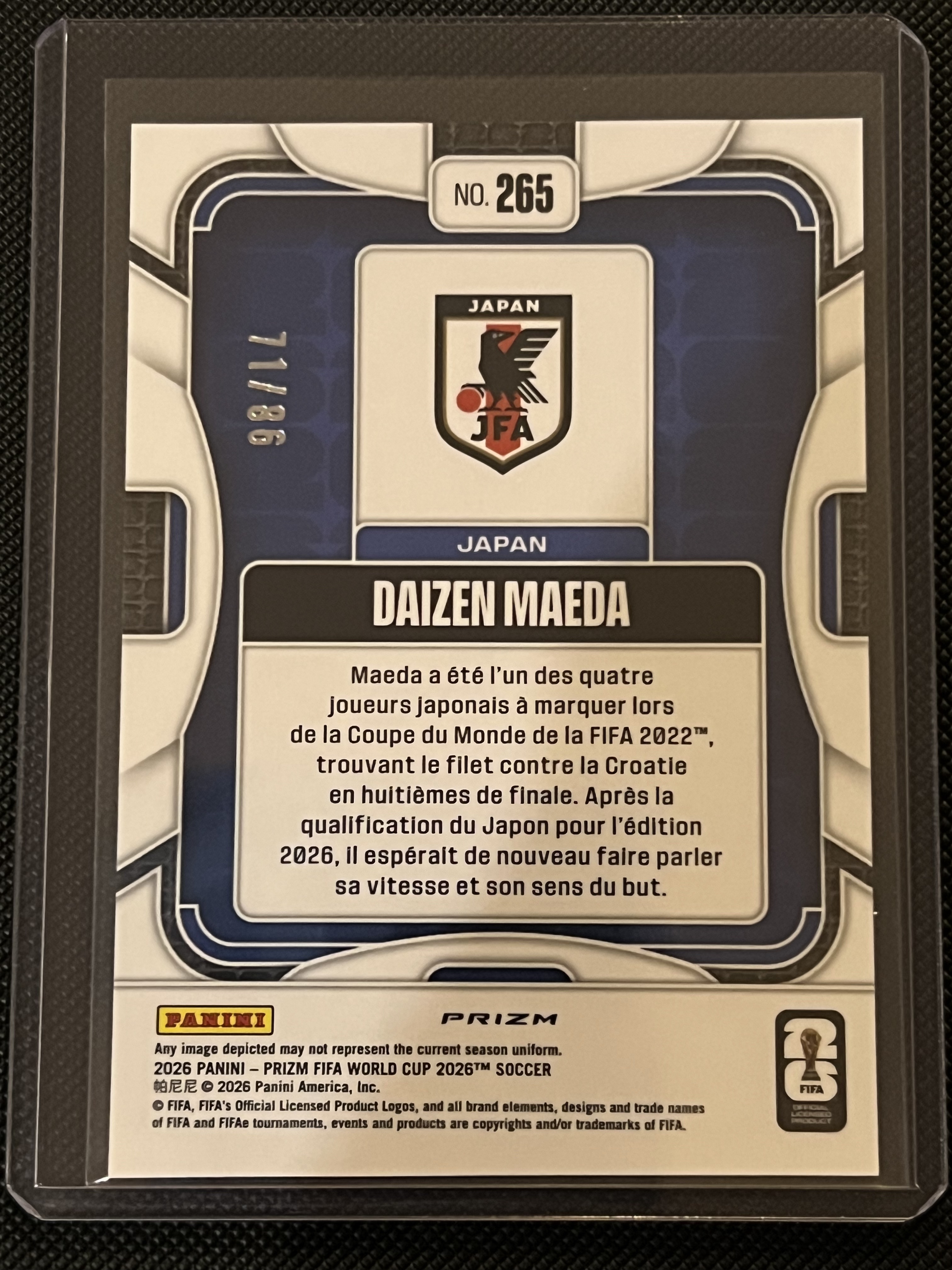 2025-26 Panini Prizm World Cup Daizen Maeda #265 日本 前田大然 86编 平行 折射卡!!凑套必备!!