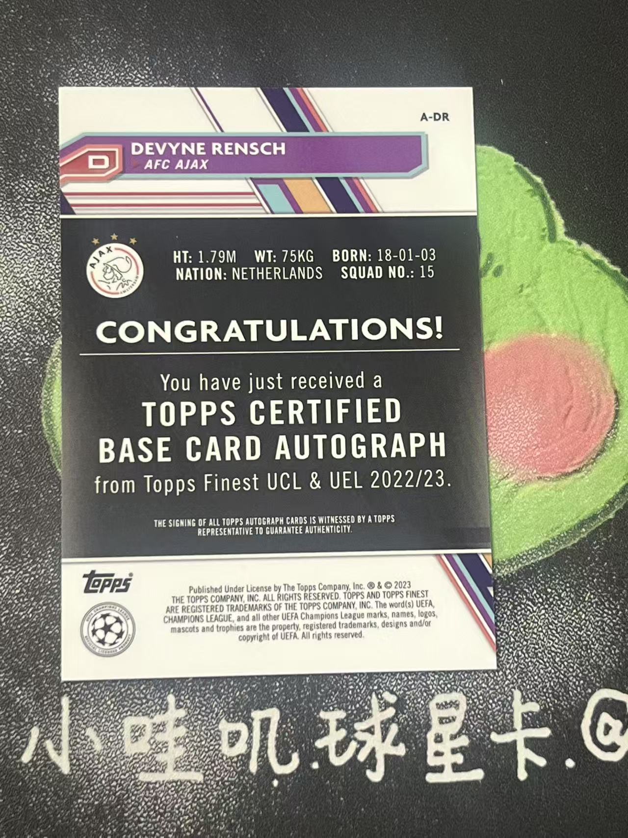 2023 Topps Finest Devyne Rensch 欧冠 阿贾克斯 迪法因 银折 签字 微瑕如图【ZYP代拍】望灯