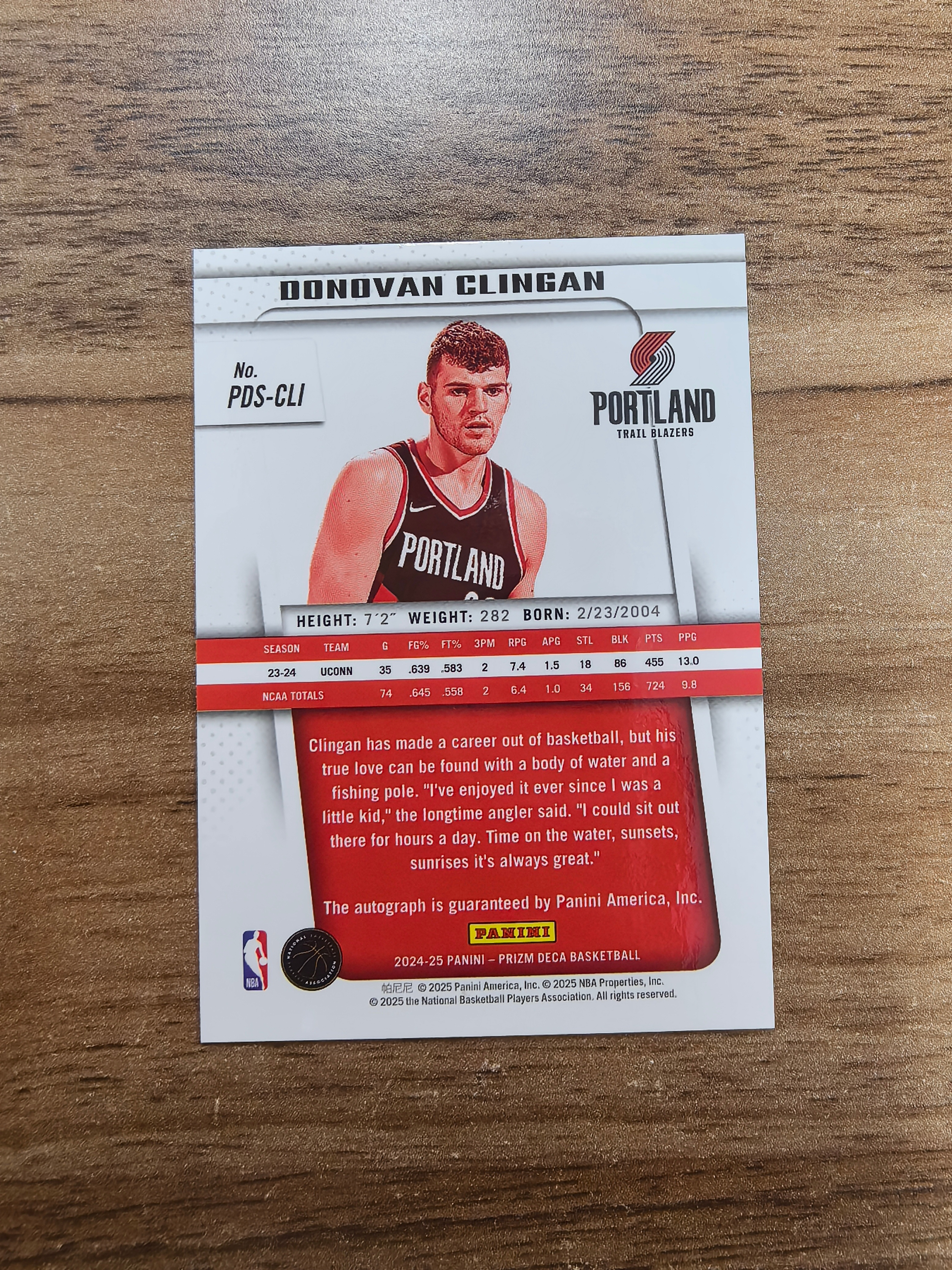 2024-25 Panini PRIZM DECA Donovan Clingan RC PZ复古 开拓者 多诺万克林根 新秀 签字 贴签 实卡精美 卡品如图 收藏必入 流浪