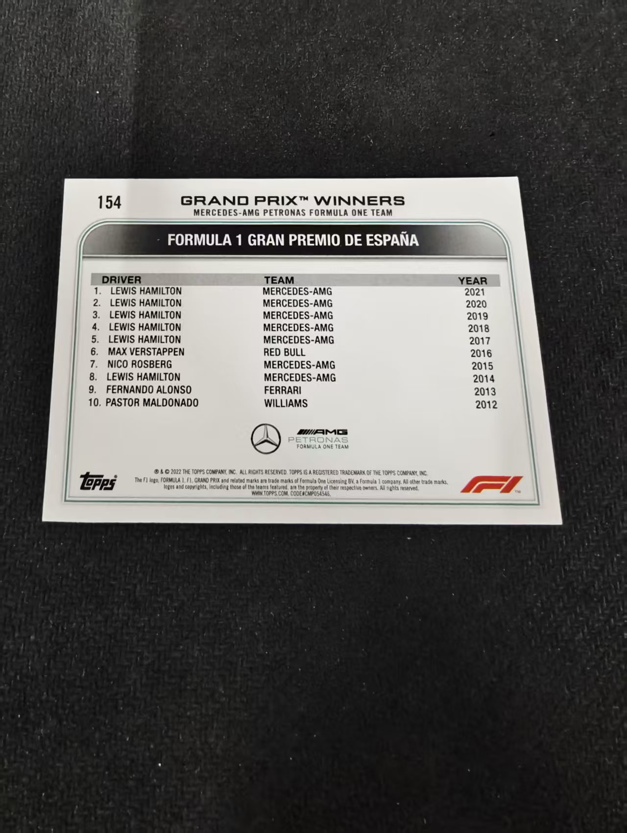 2022 Topps Chrome F1 Lewis Hamilton 刘易斯 汉密尔顿 AMG梅赛德斯奔驰 划痕 边角瑕疵 @154