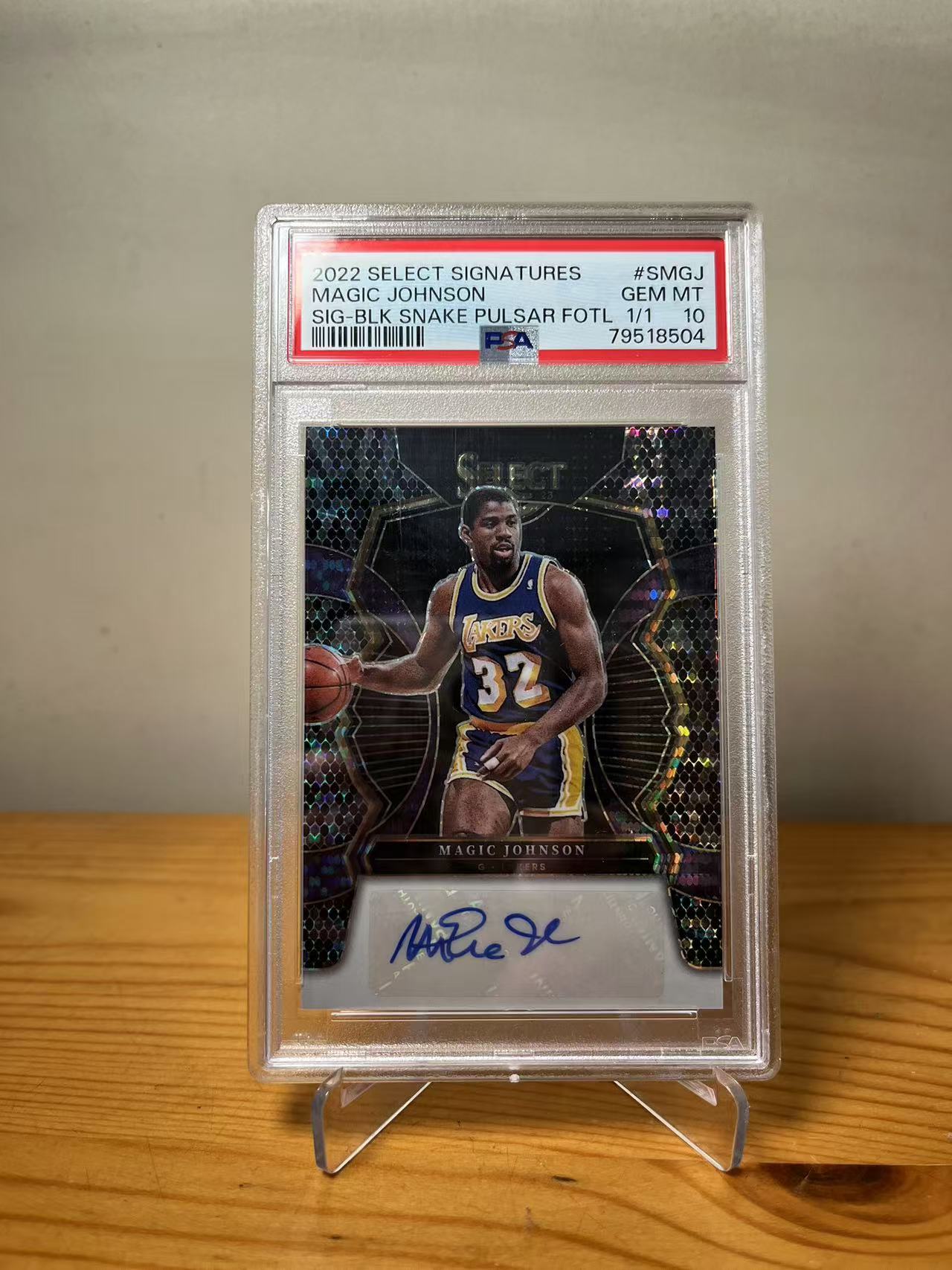 2022 Panini Select Magic Johnson 魔术师约翰逊 亲笔签名评级卡 PSA10分 完美品相 1of1 黑蛇纹脉冲 洛杉矶湖人