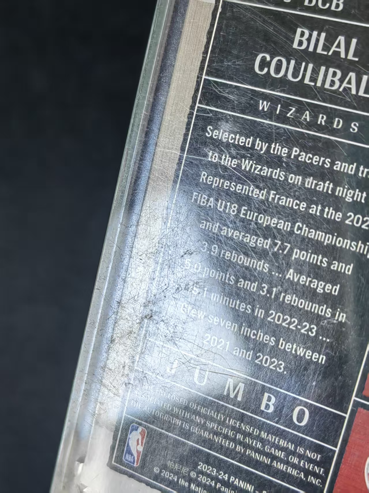 2023-24 Panini One and One Bilal Coulibaly RC 【林林拍卖吹c王】one系列 奇才 新秀 库利巴利 04/35编 RPA 球衣实物物料 卡签签字 原封砖磨损