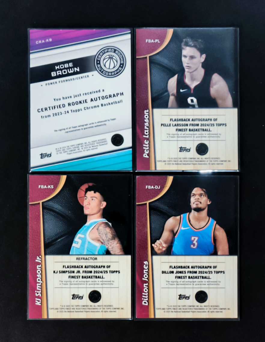 2025 Topps Finest Pelle Larsson RC 热火 佩莱-拉尔森 雷霆 狄龙-琼斯 黄蜂 辛普森 快船 科比-布朗 金折 签字 贴签 带编 限量50 4张lot 打包 小瑕疵
