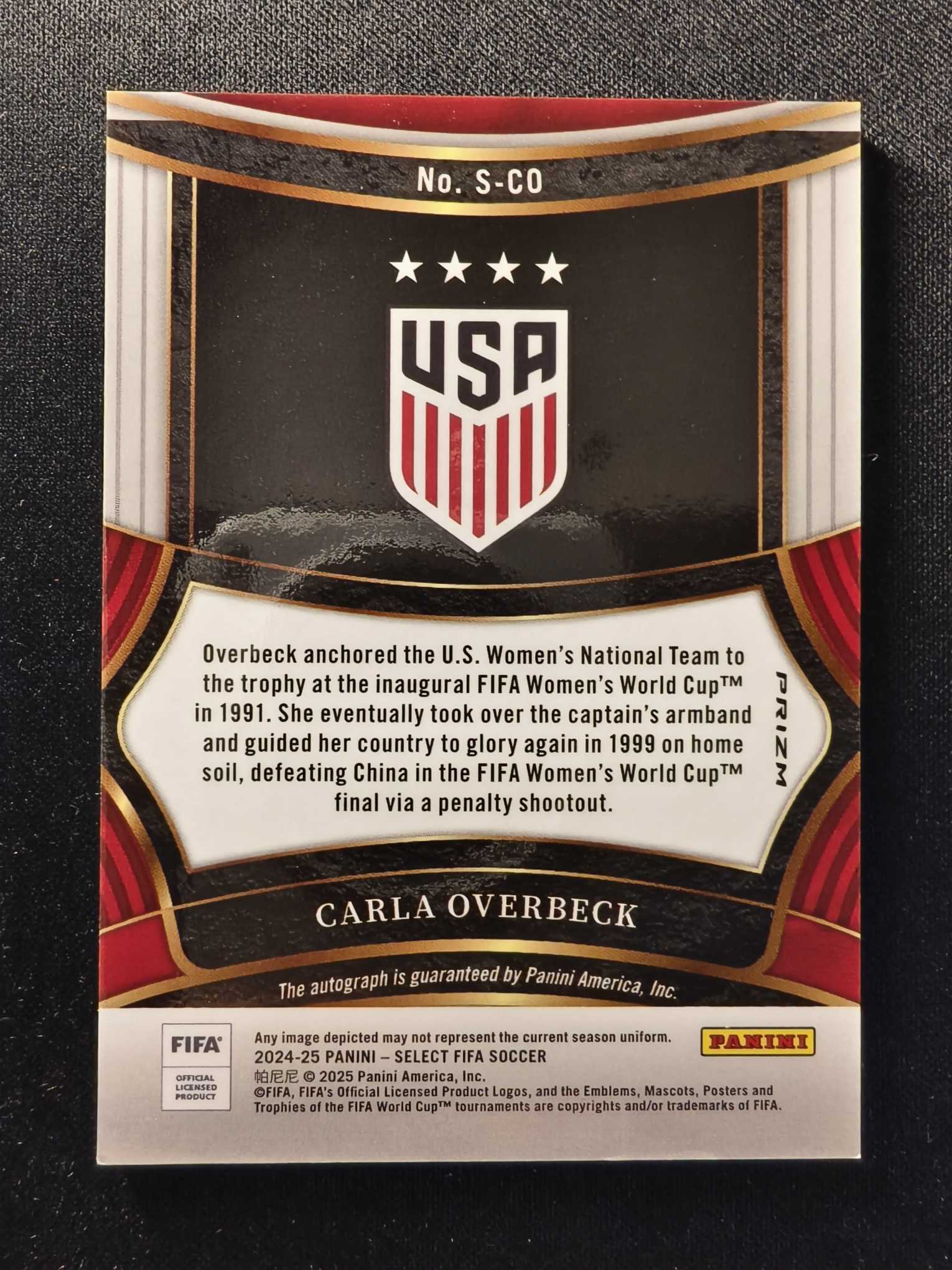 2024-25 Panini Select Carla Overbeck FIFA 美国 奥维贝克 奥沃贝克 签字 银折签 女足 卡品如图 专收凑套