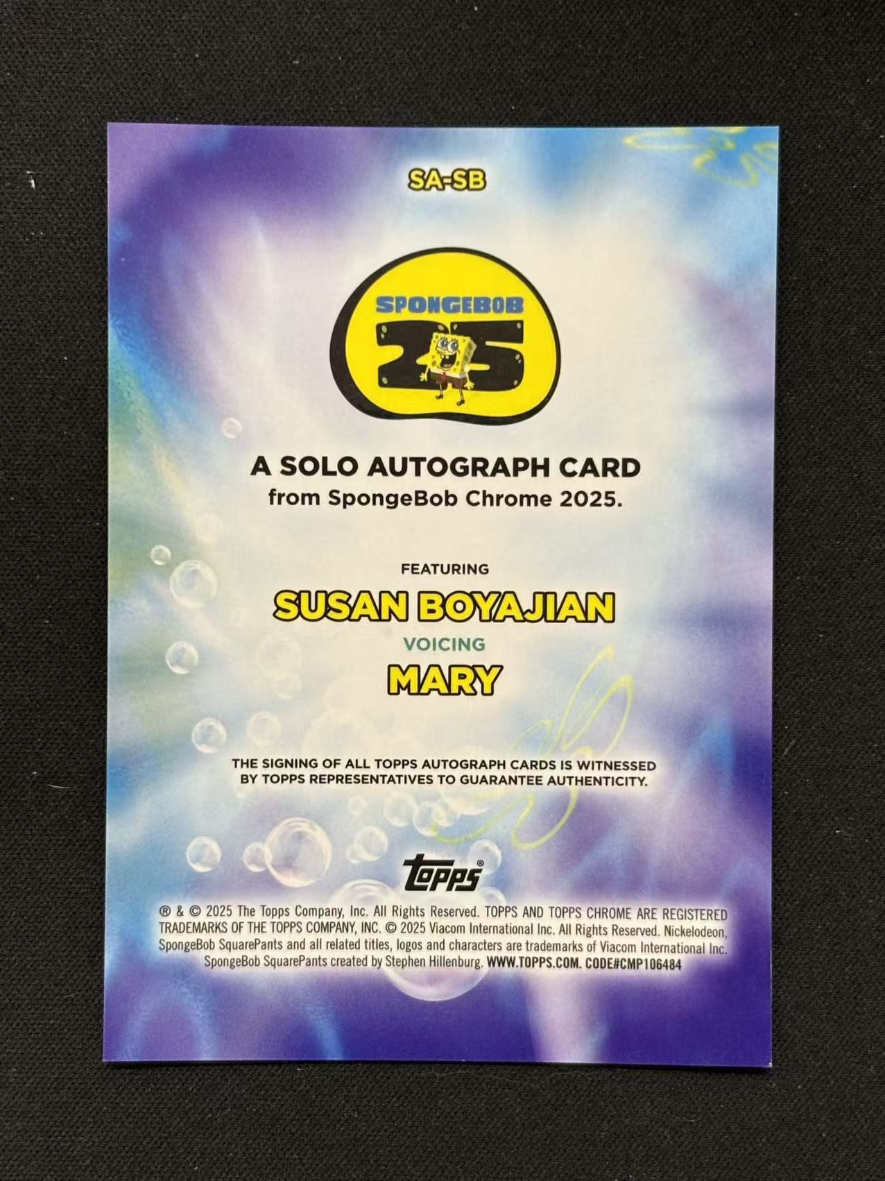 2025 Topps SpongeBob SquarePants Susan Boyajian Chrome 海绵宝宝25周年 派大星 Mary 配音演员签 - sj
