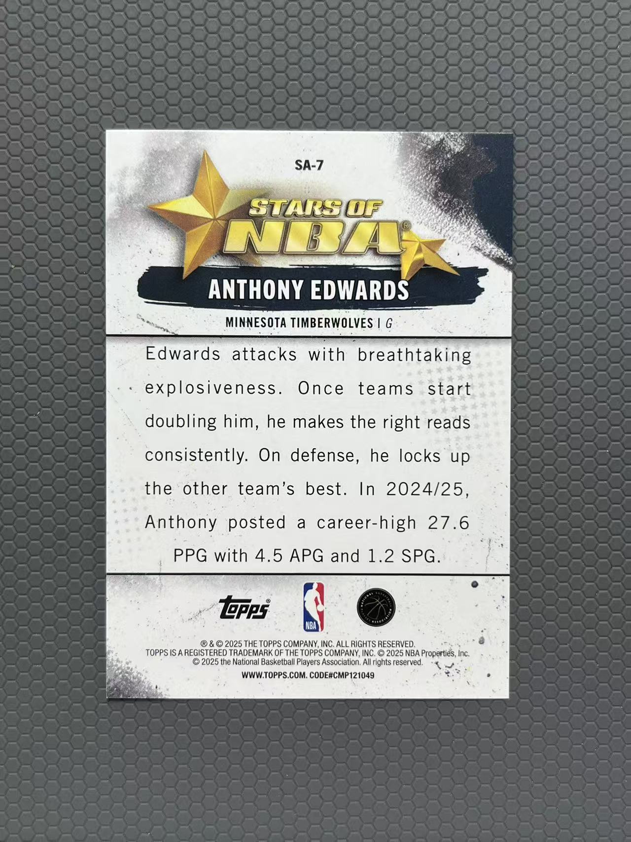 2025 Topps 爱德华兹 ANTHONY EDWARDS 森林狼 STARS 星星 特卡 卡品如图-左