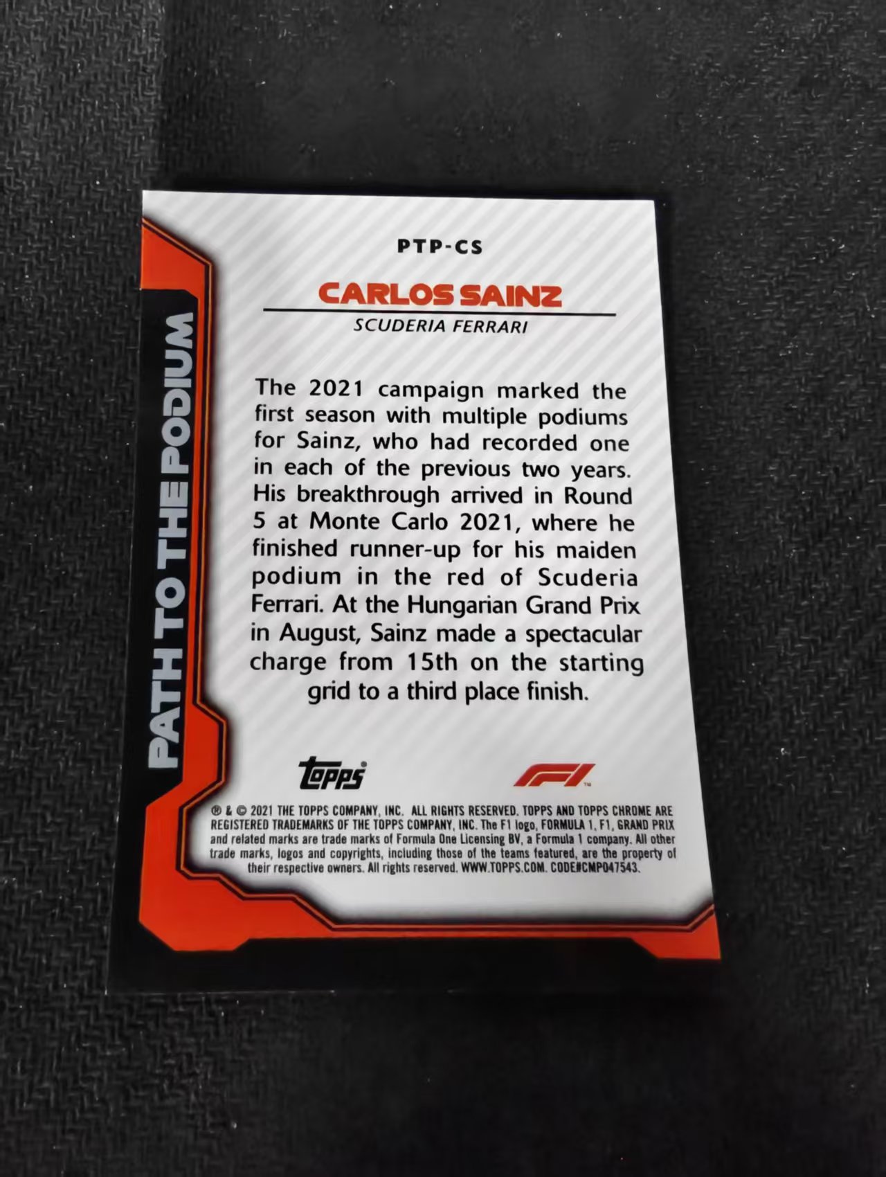 2021 Topps Chrome Carlos Sainz F1 法拉利车队 卡洛斯 赛恩斯 银折 the podium特卡 边角瑕疵 #CS