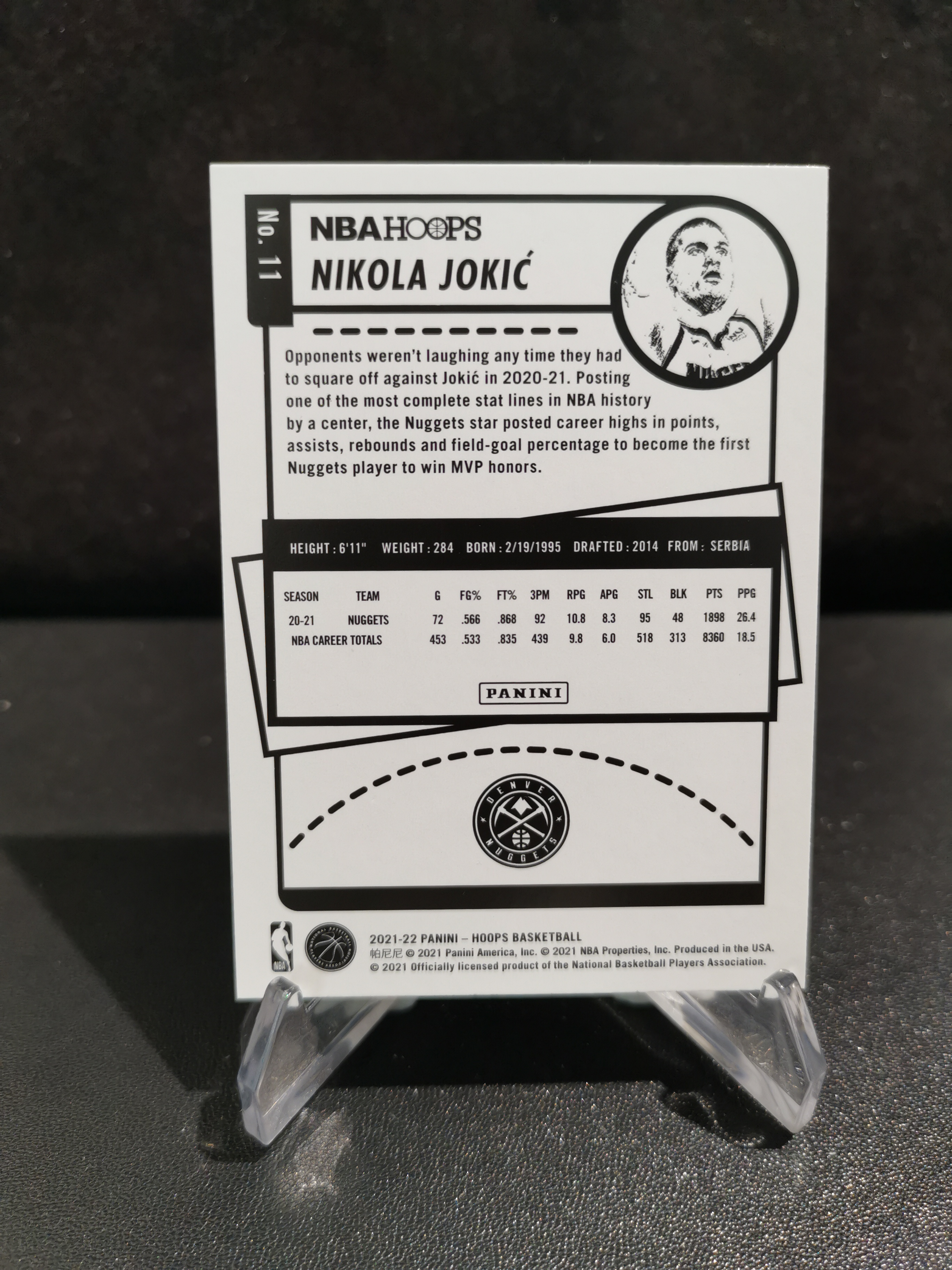 2021-22 Panini Hoops Nikola Jokic 【接代卖-超前预付免费又快】掘金  尼古拉 约基奇 卡品如图 L31