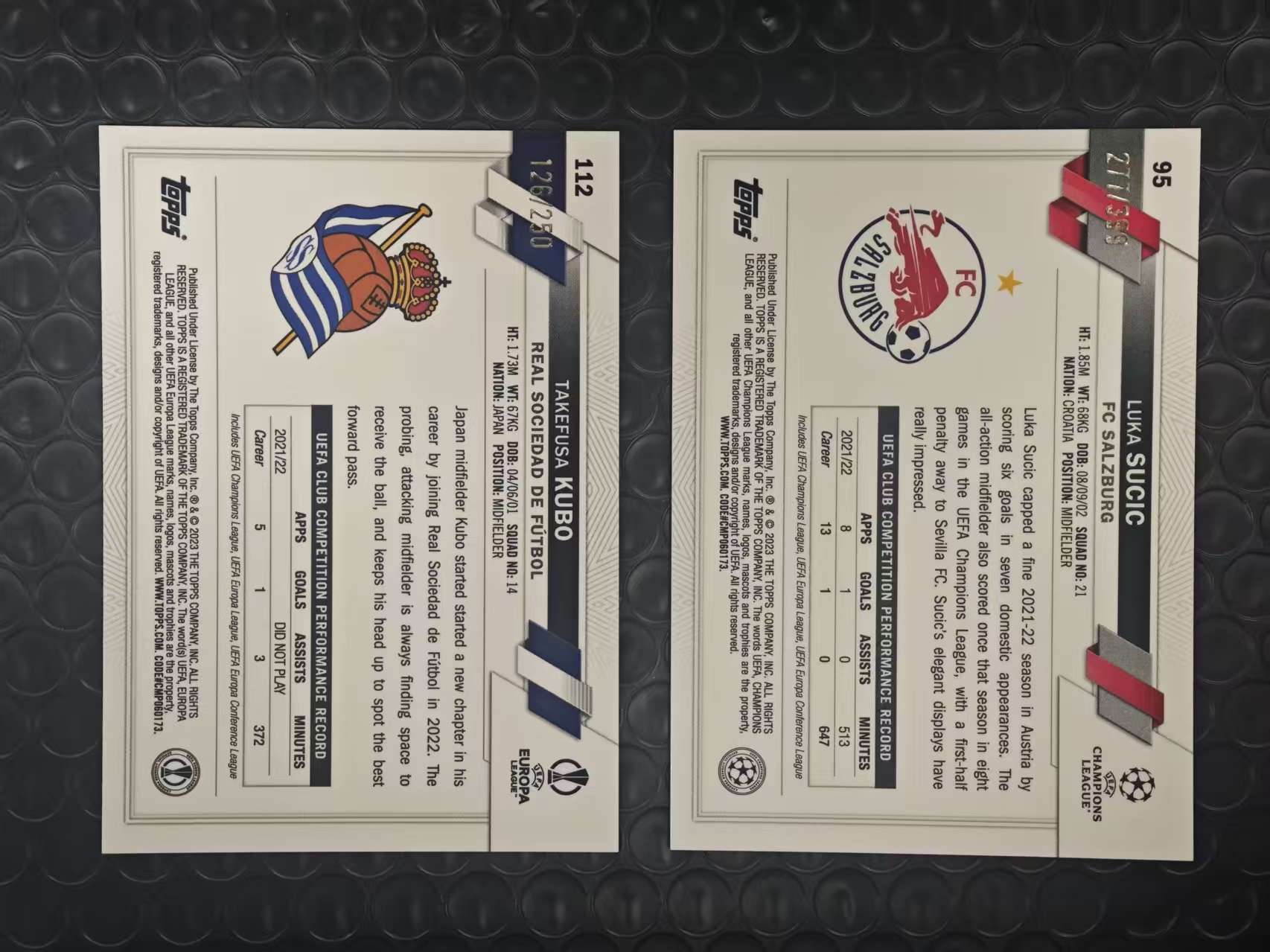 2023 Topps Chrome Luka Sucic 欧冠TC 红牛 卢卡 苏契奇 皇家社会 久保建英 250编 399编 粉折 绿折 折射 2张打包LOT 如图【原地起飞卡社】MVP11.11