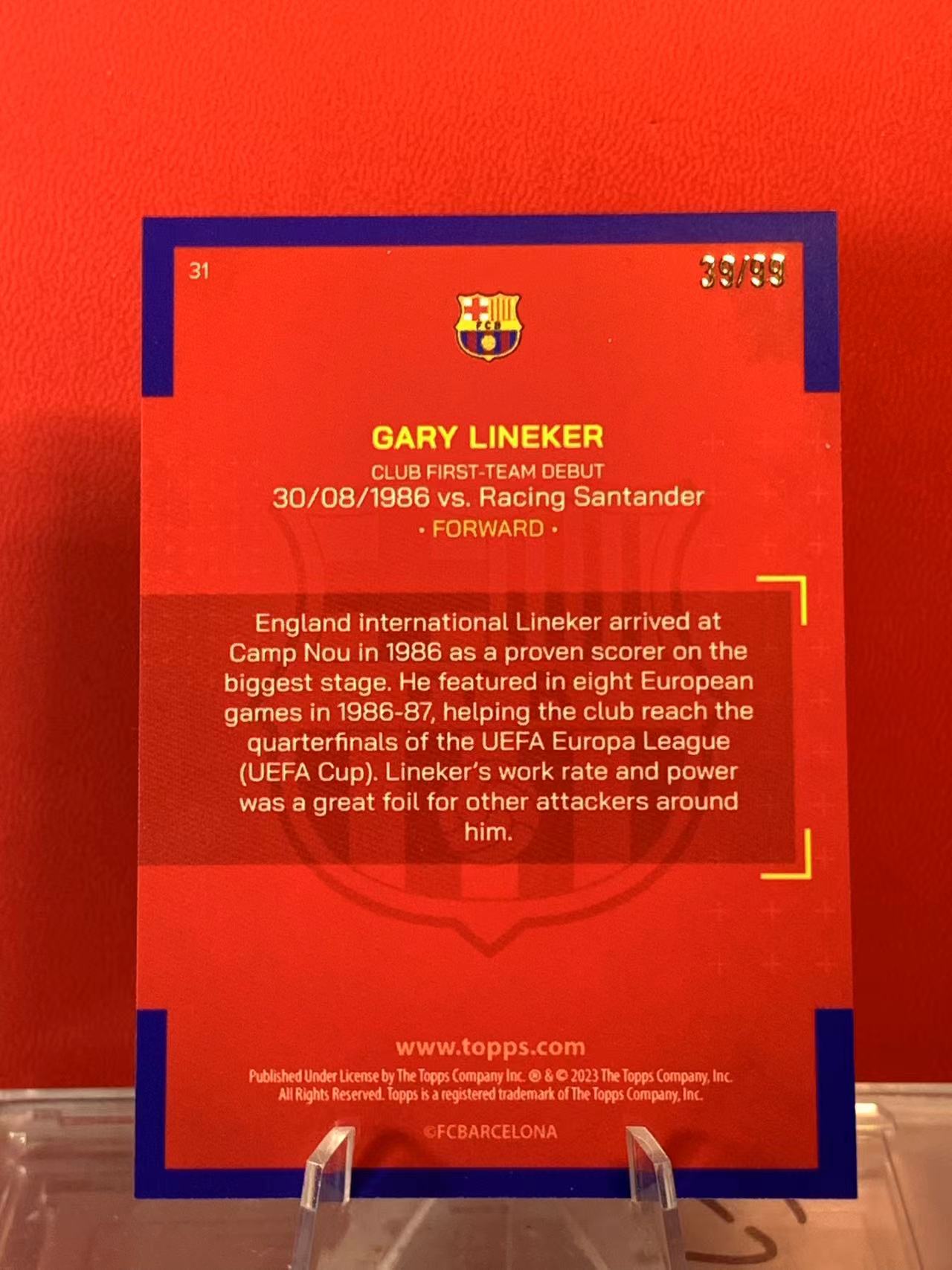 (詹叔代拍)2024 Topps 巴塞罗那队盒 Gary Lineker 莱茵克尔 29/99编 巴萨 传奇 折射 卡品如图 顺丰寄付 泰山