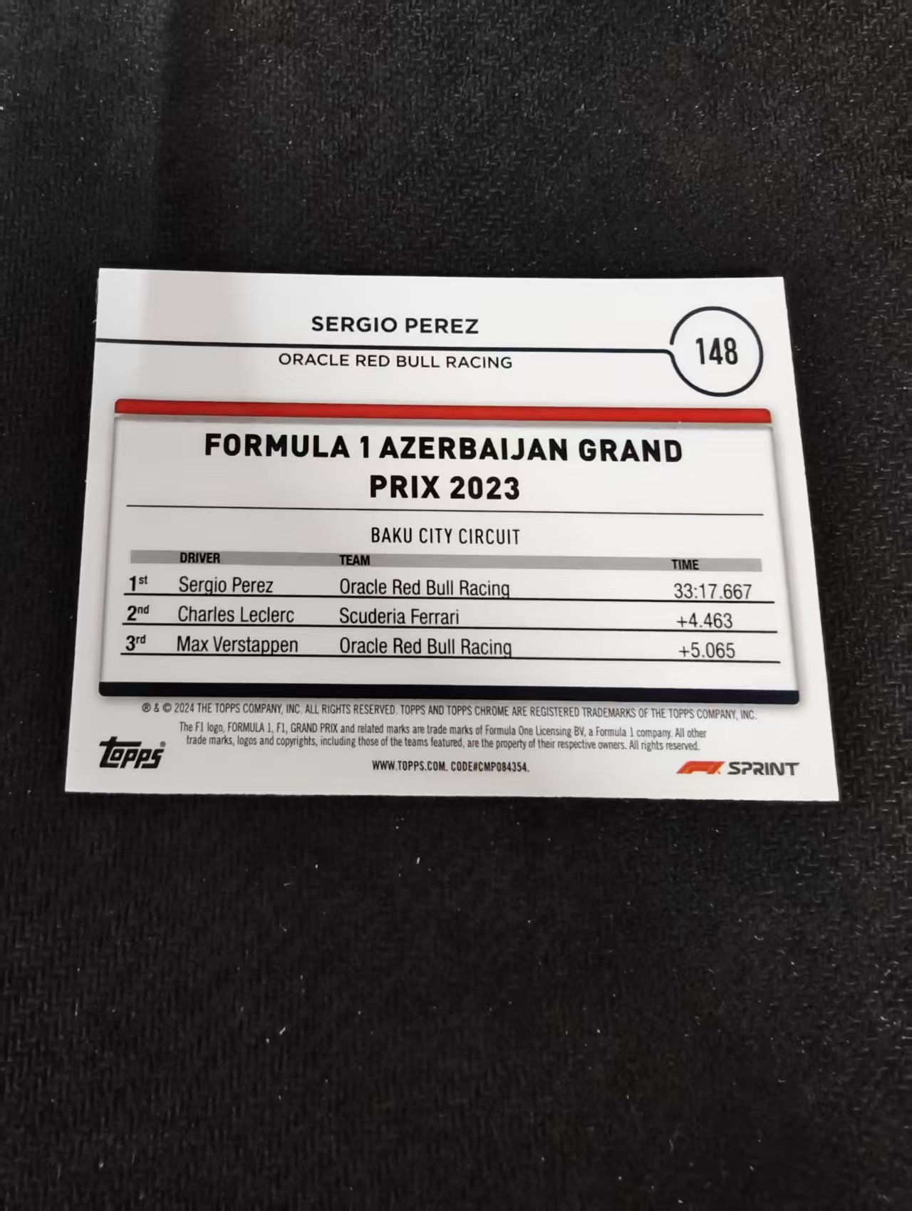 2024 Topps Chrome F1 Sergio Perez 红牛车队 塞尔吉奥 佩雷兹 划痕 边角瑕疵 #148