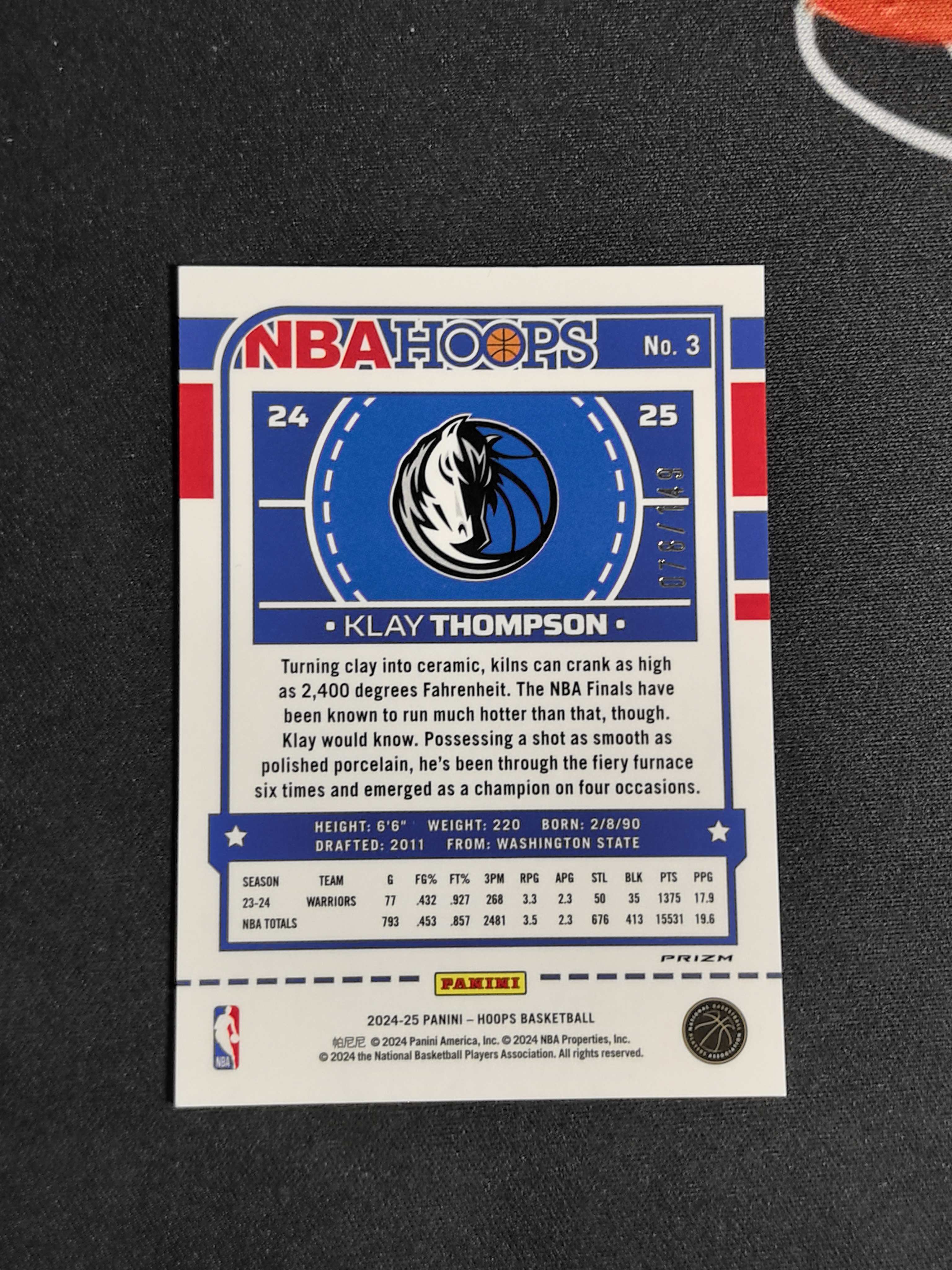 2024-25 Panini NBA Hoops Klay Thompson 克莱 汤普森 青折 149编 独行侠 凑套必备 值得收藏 卡品如图 鱼【CYT球星卡】